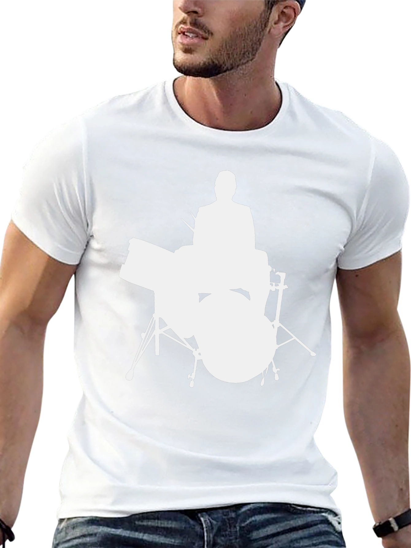 Drummer Silhouette Graphic Tee - Black Cotton Shirt