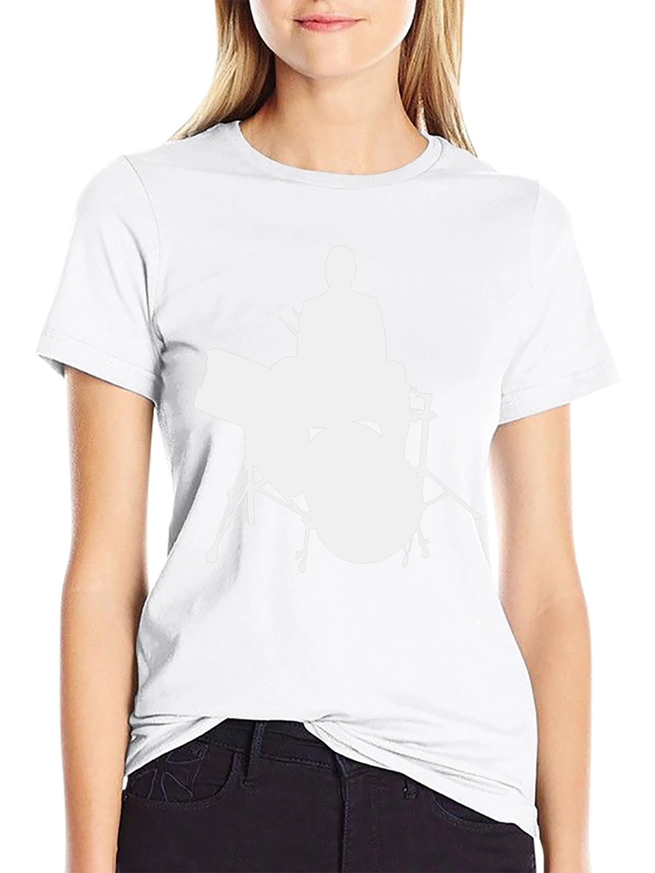 Drummer Silhouette Graphic Tee - Black Cotton Shirt