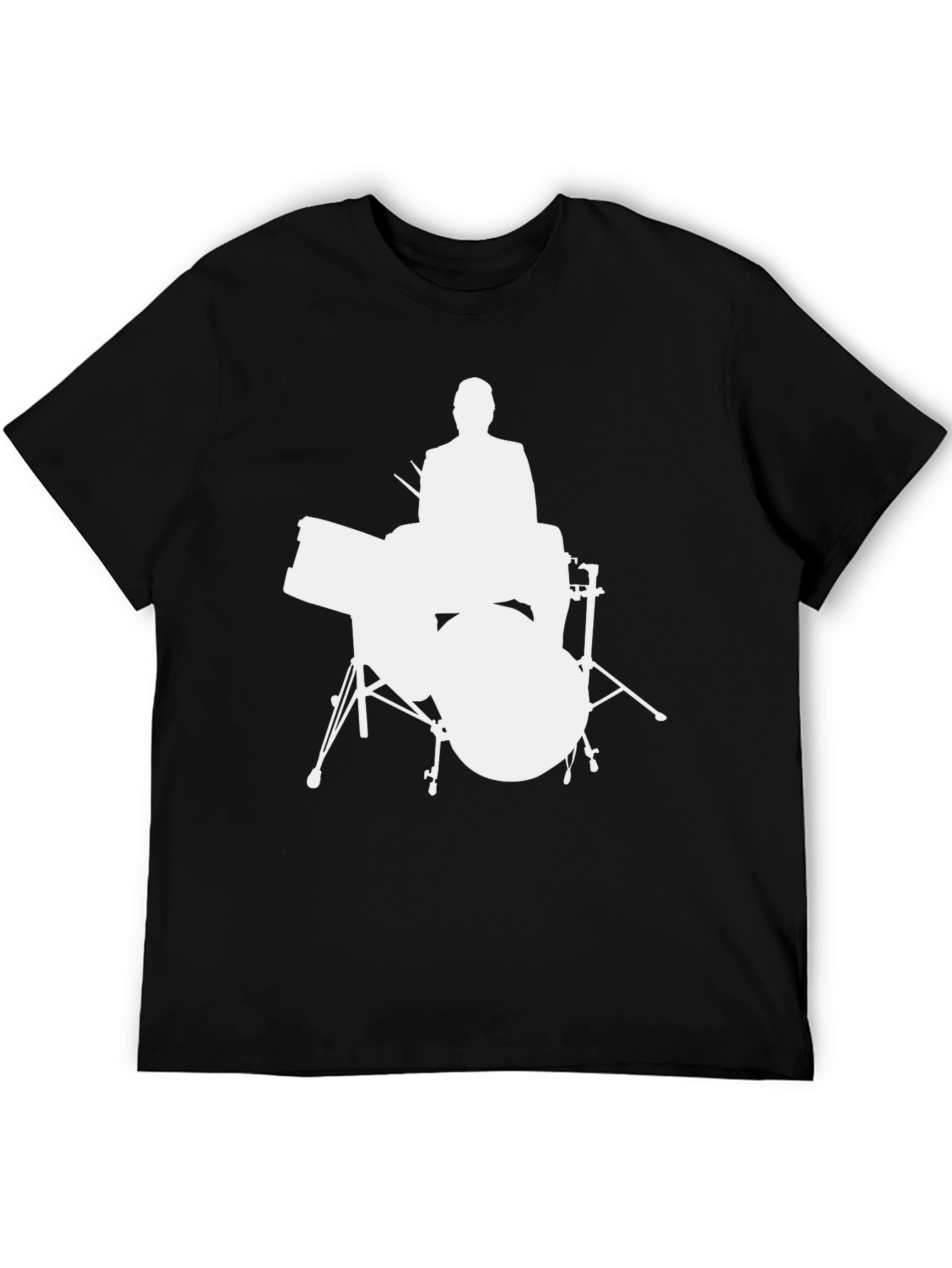 Drummer Silhouette Graphic Tee - Black Cotton Shirt