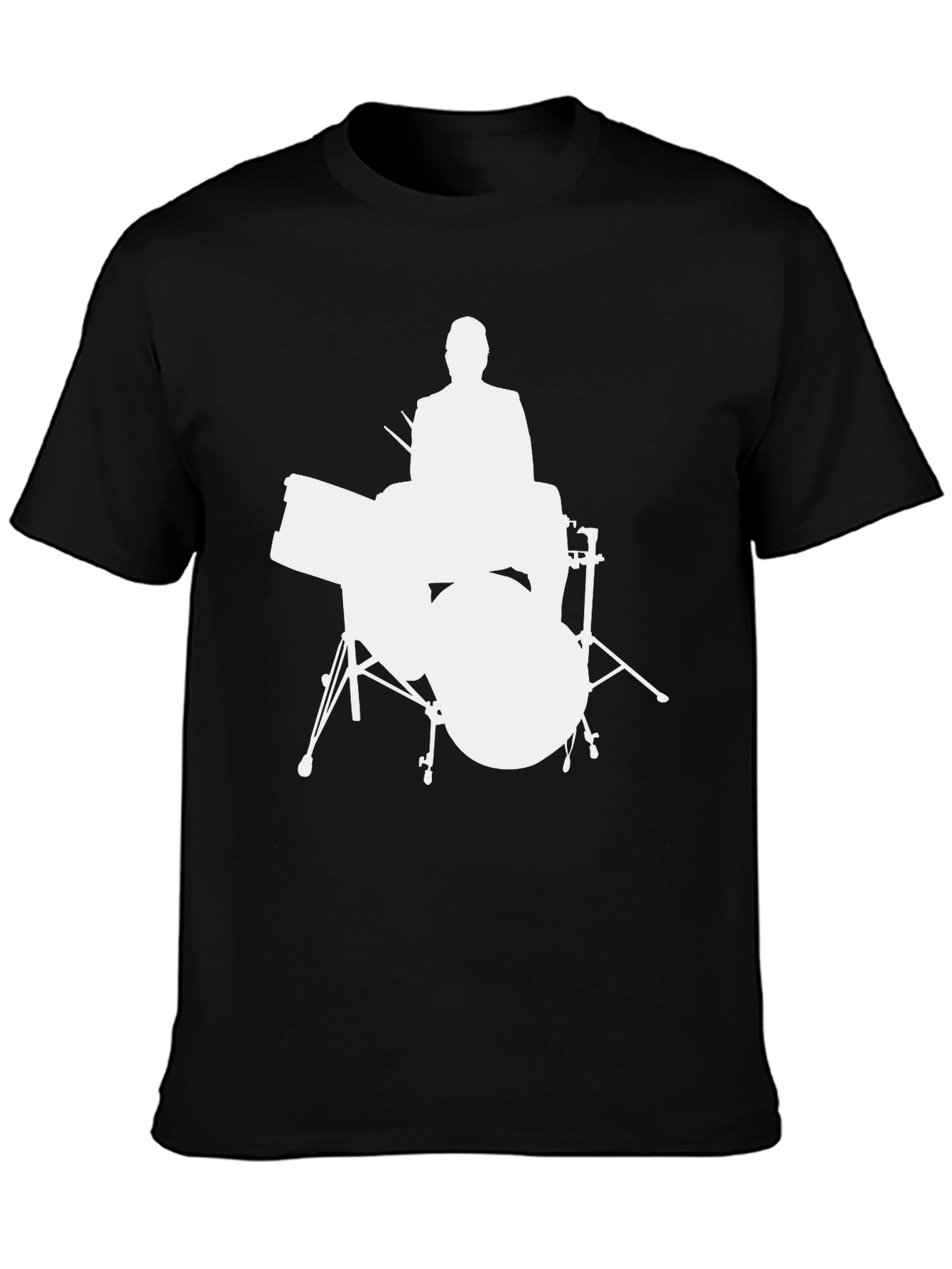 Drummer Silhouette Graphic Tee - Black Cotton Shirt
