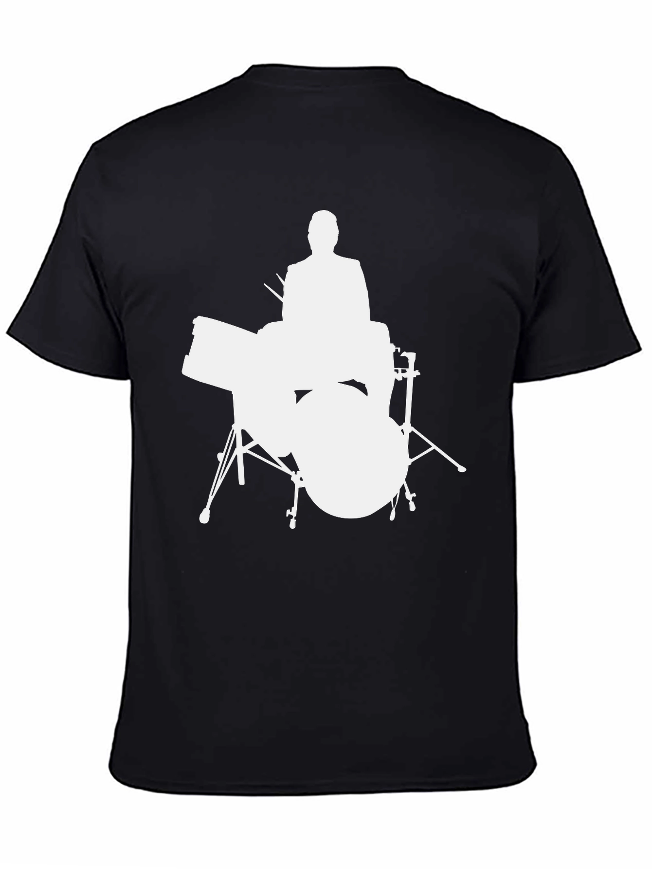 Drummer Silhouette Graphic Tee - Black Cotton Shirt