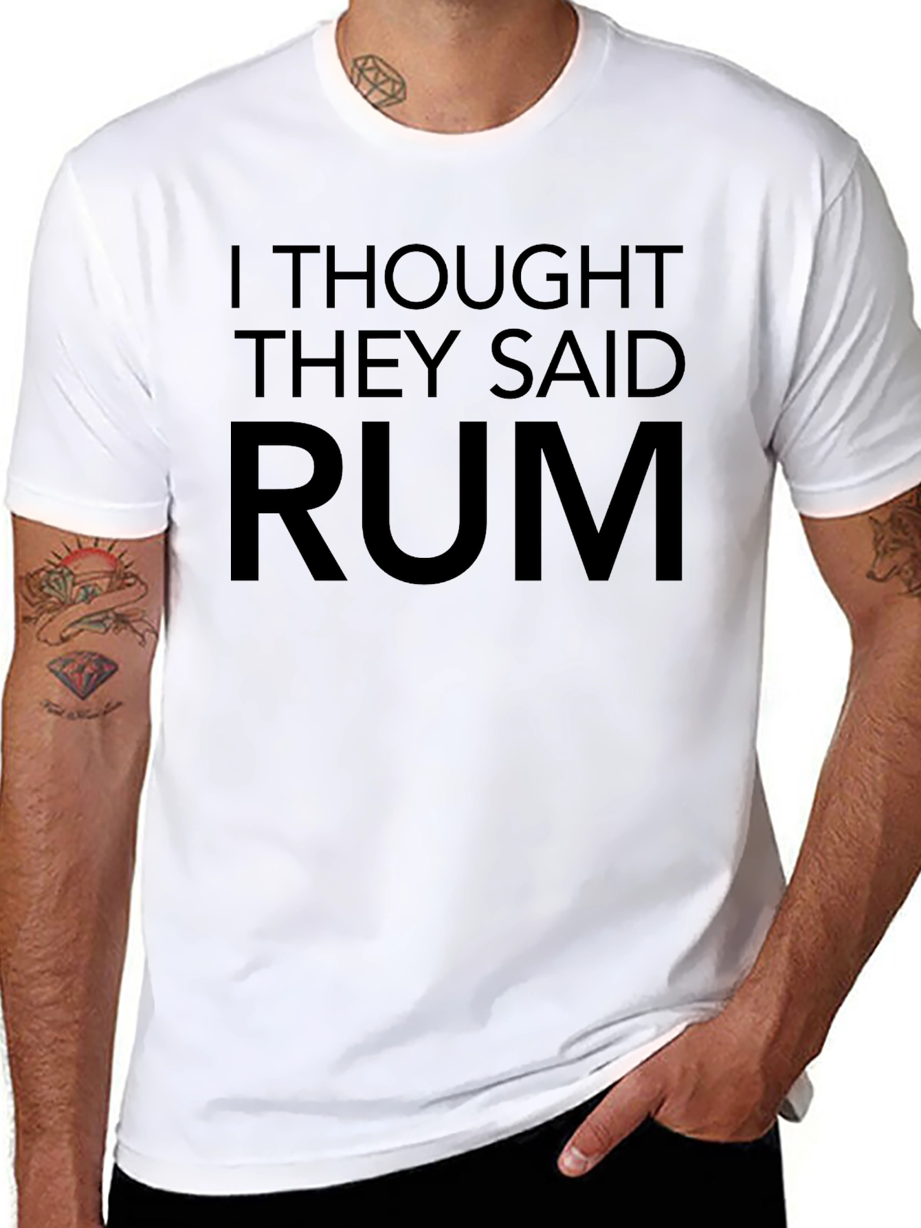 Humorous Rum Graphic T-Shirt - Black Crew Neck