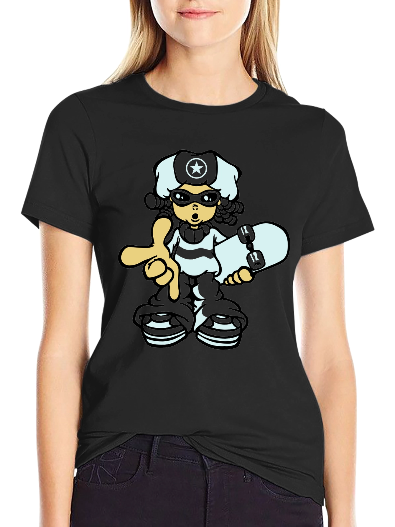 Cool Cartoon Graphic Black T-Shirt