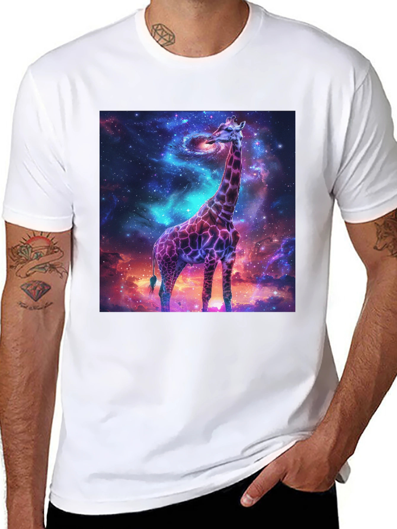 Galaxy Giraffe Black T-Shirt