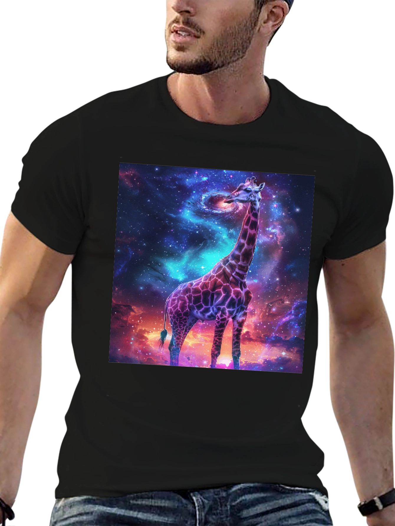 Galaxy Giraffe Black T-Shirt