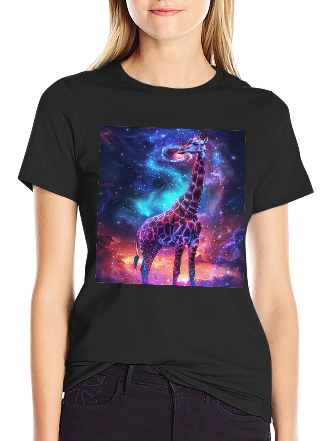 Galaxy Giraffe Black T-Shirt