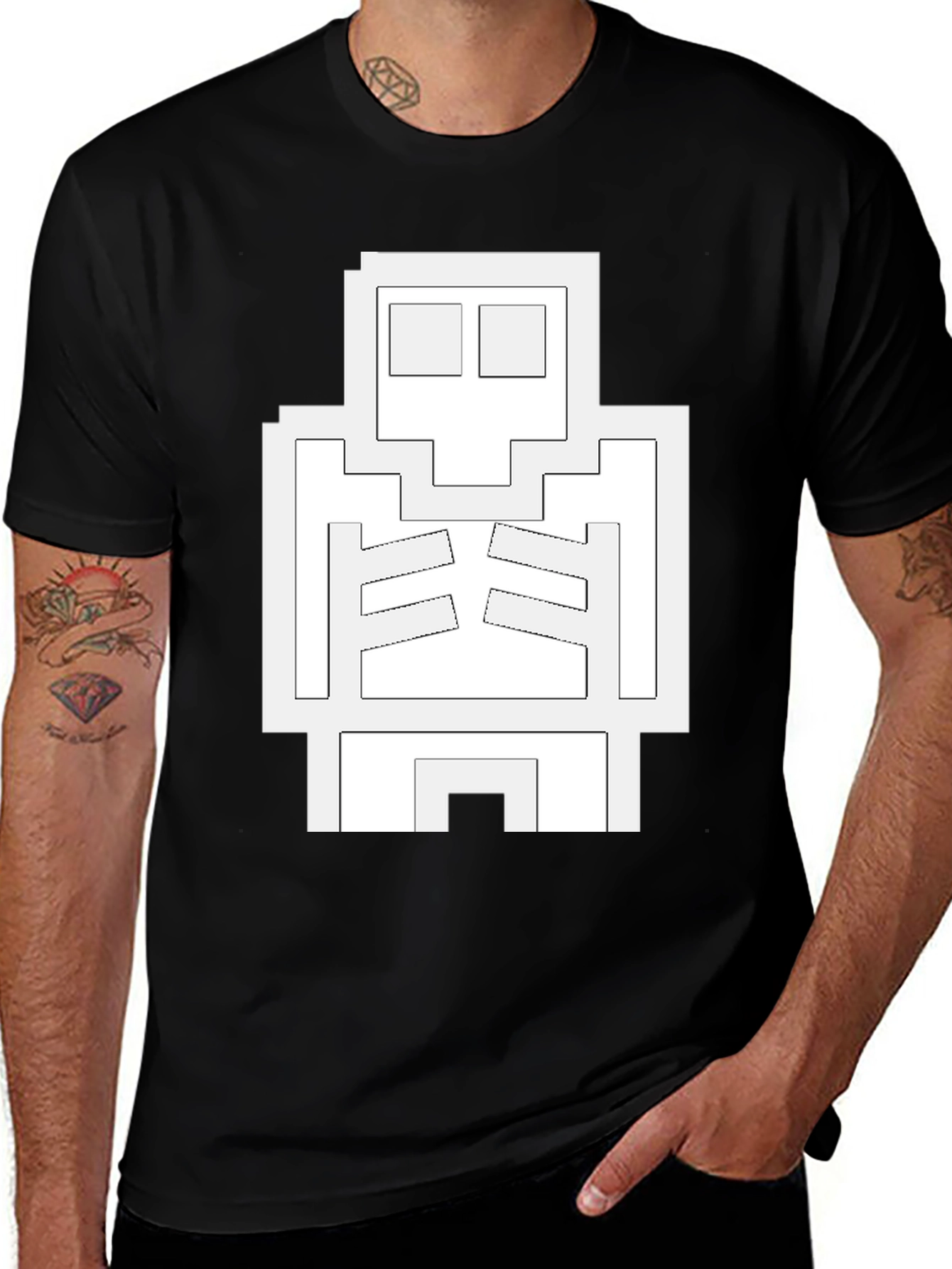 Pixel Skeleton Black T-Shirt - Gamer Style Tee