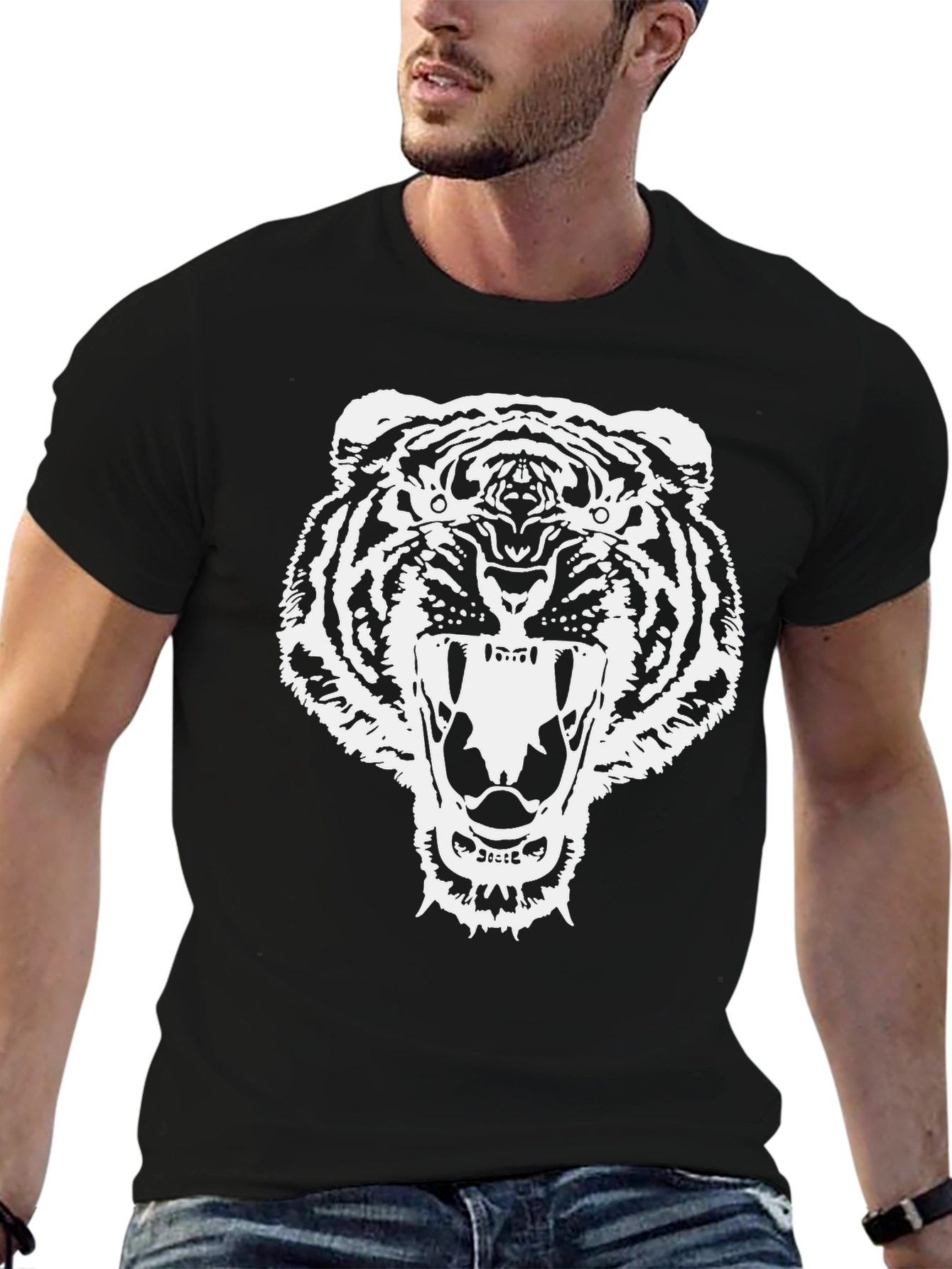 Bold Tiger Graphic Tee - Black Cotton Comfort