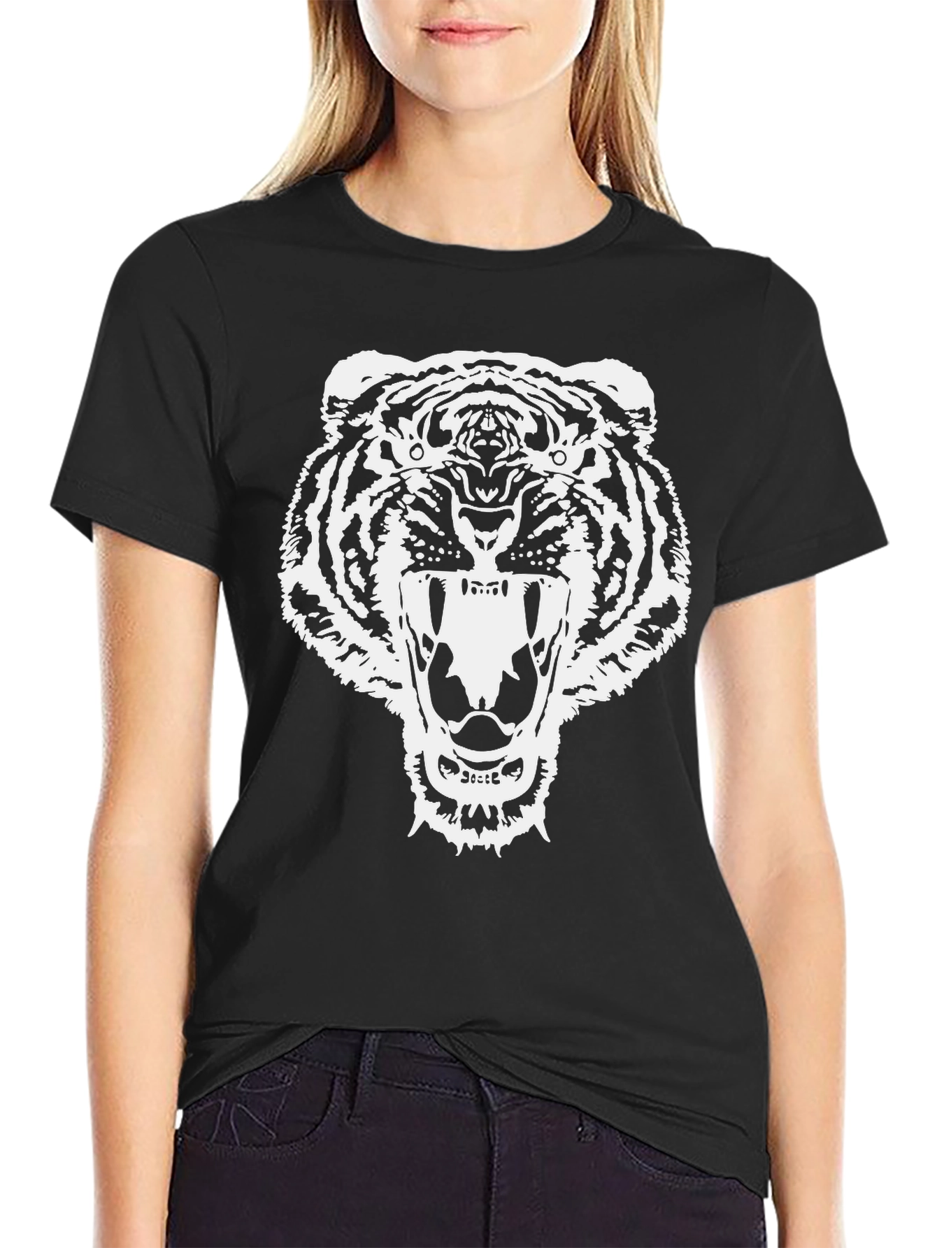 Bold Tiger Graphic Tee - Black Cotton Comfort