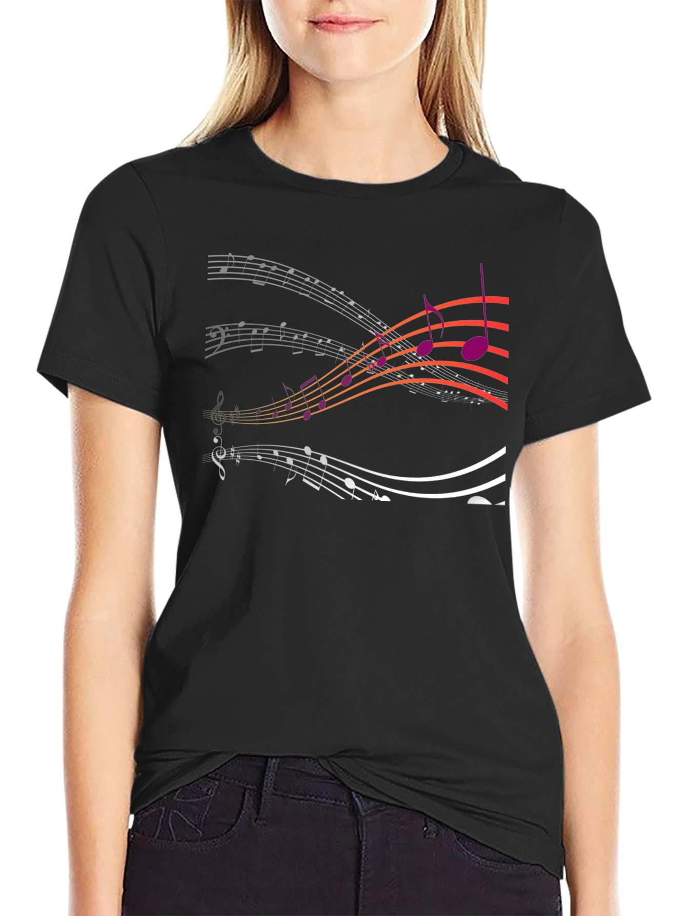 Musical Note Graphic T-Shirt - Stylish Black Tee