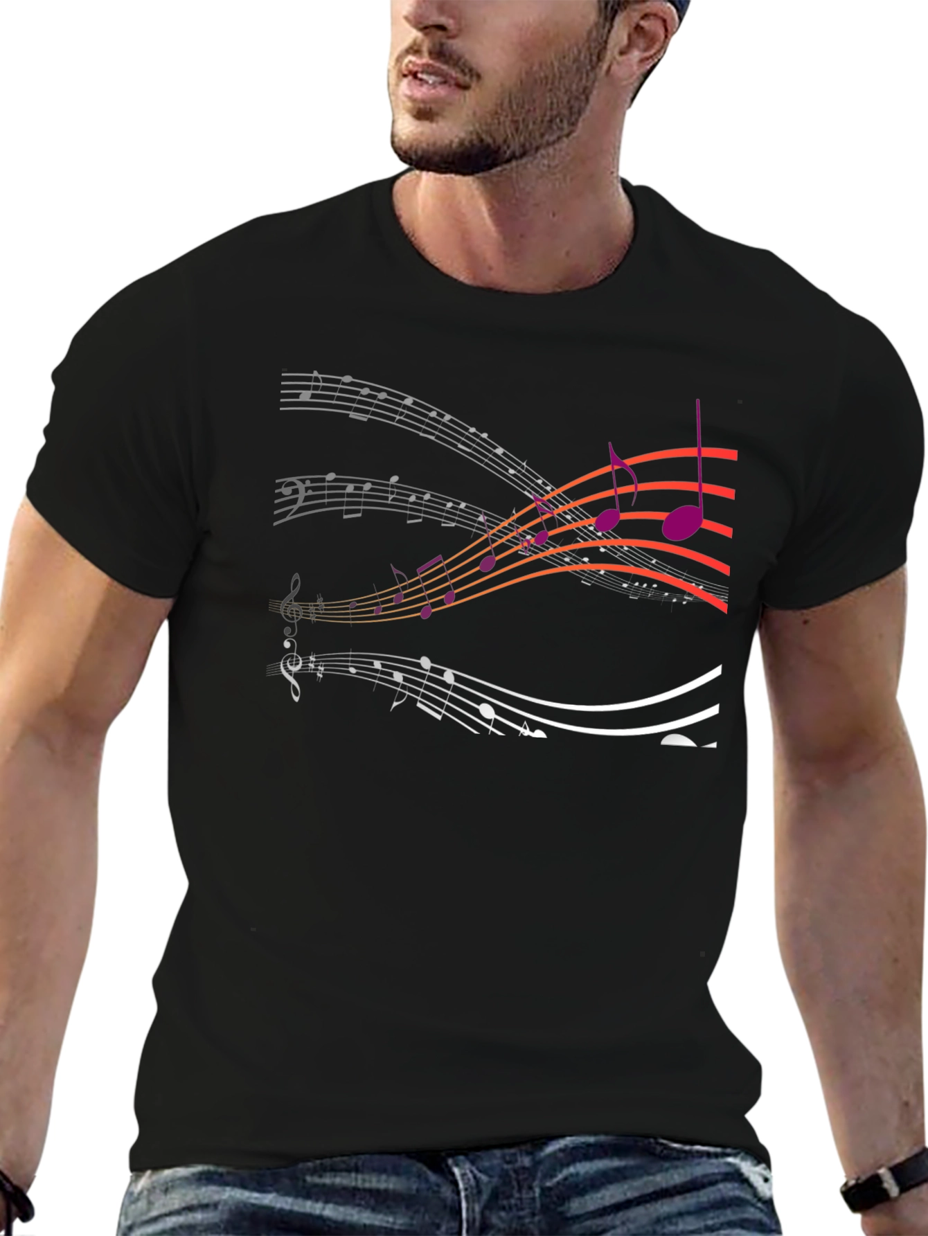 Musical Note Graphic T-Shirt - Stylish Black Tee