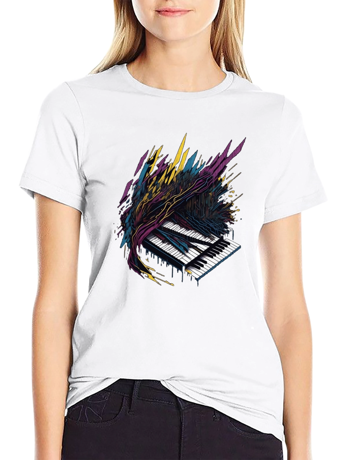 Abstract Piano Keys Graphic Tee - Black