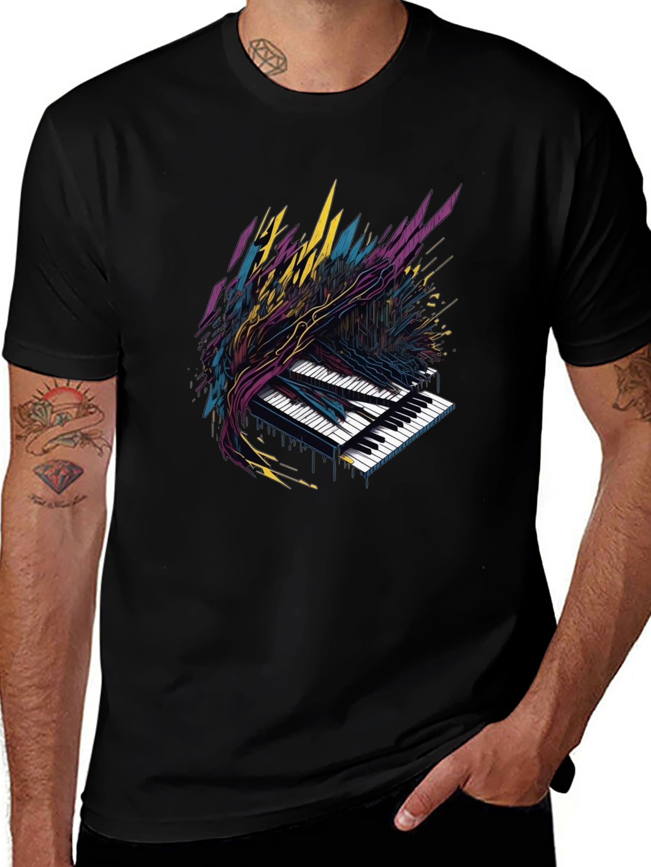 Abstract Piano Keys Graphic Tee - Black