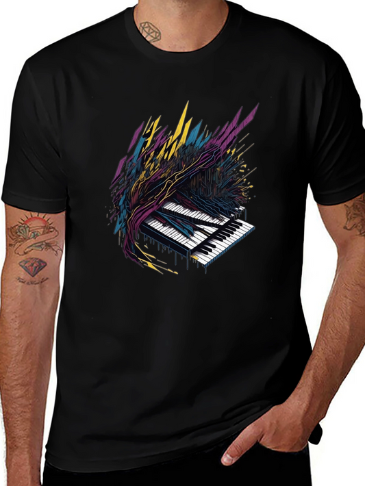 Abstract Piano Keys Graphic Tee - Black