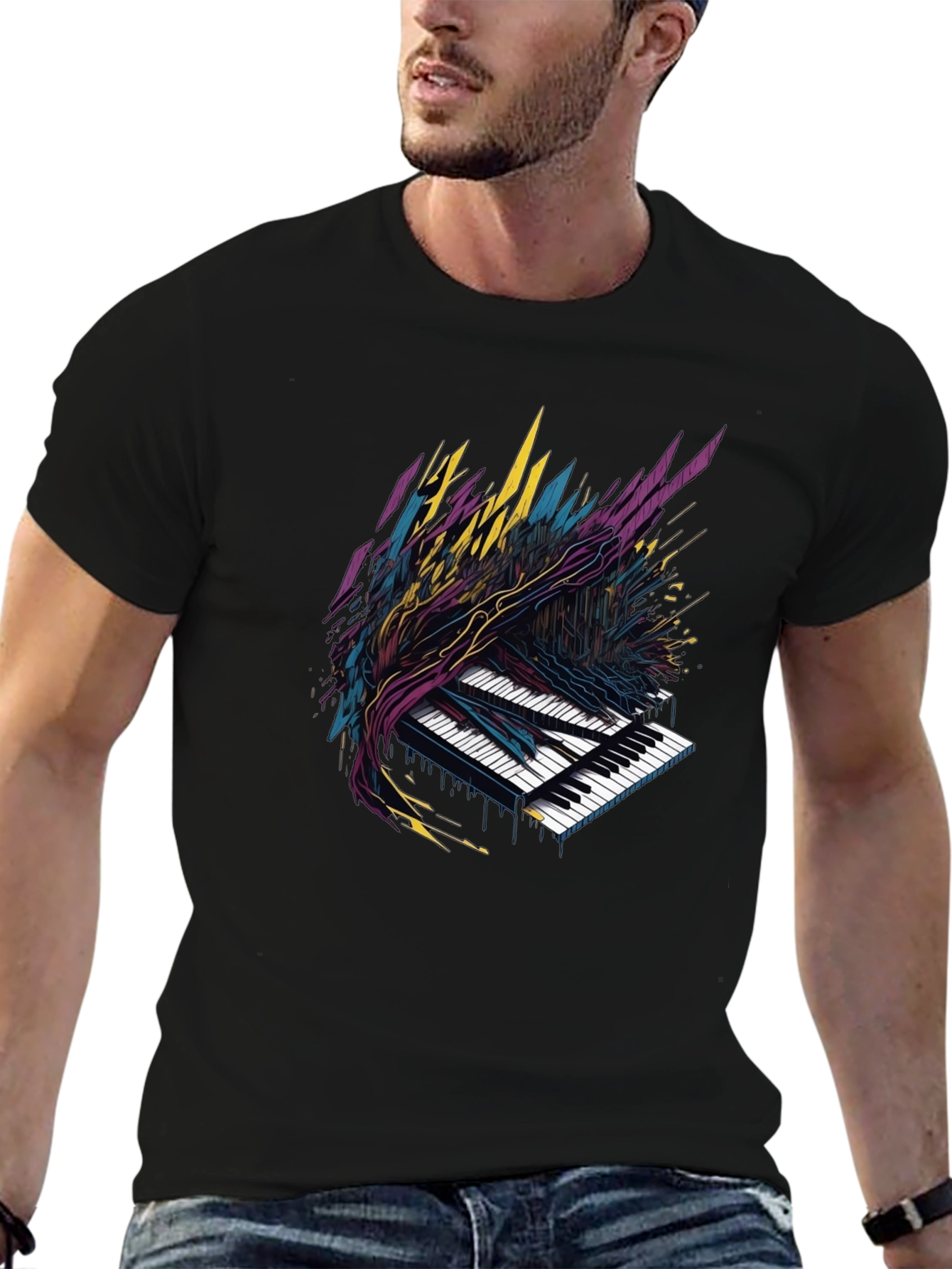 Abstract Piano Keys Graphic Tee - Black