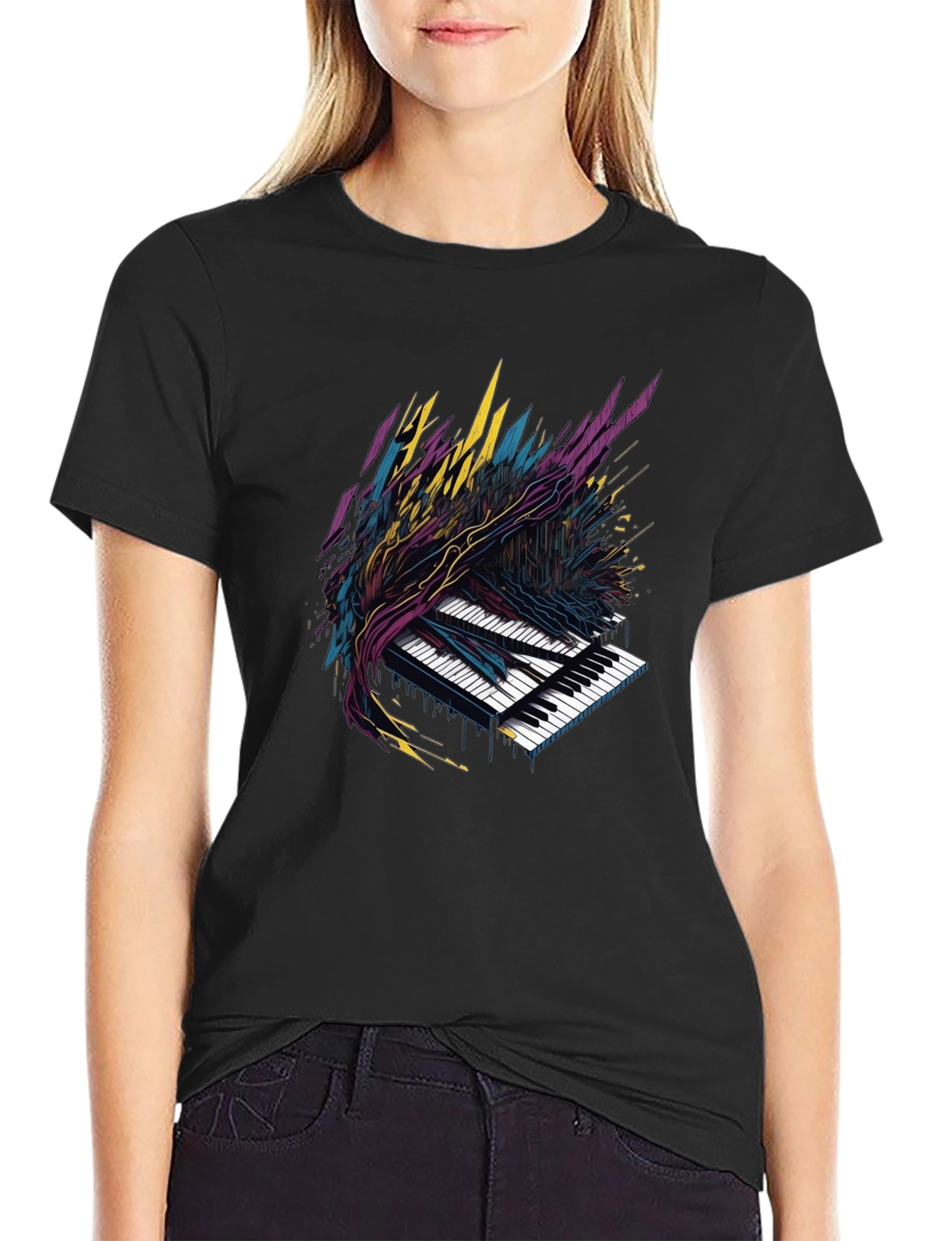Abstract Piano Keys Graphic Tee - Black