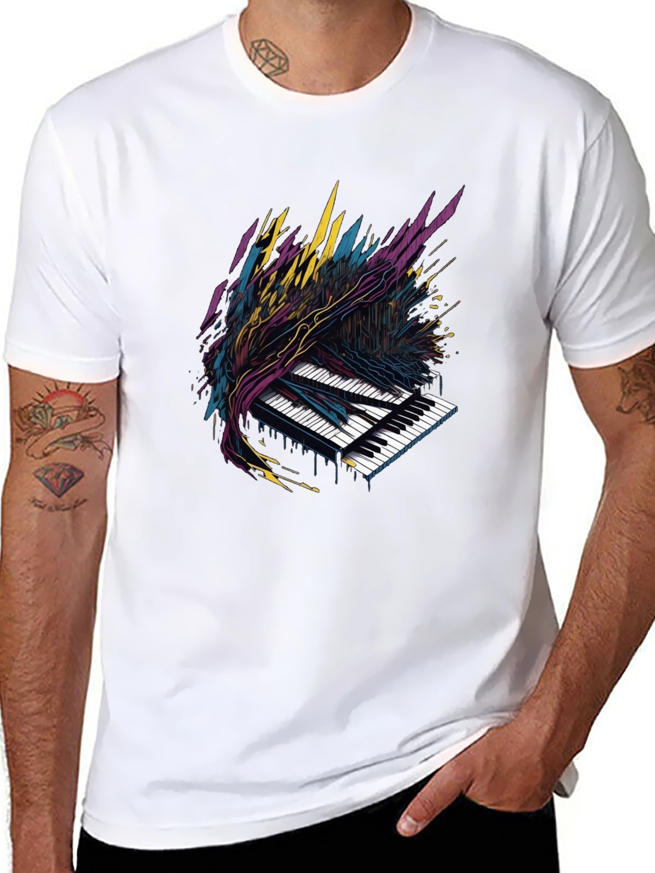 Abstract Piano Keys Graphic Tee - Black