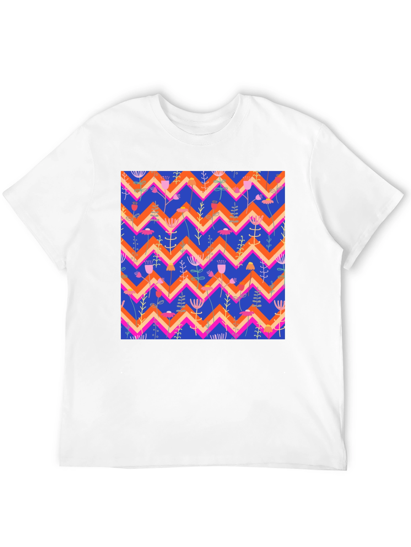 Floral Chevron Pattern Black T-Shirt