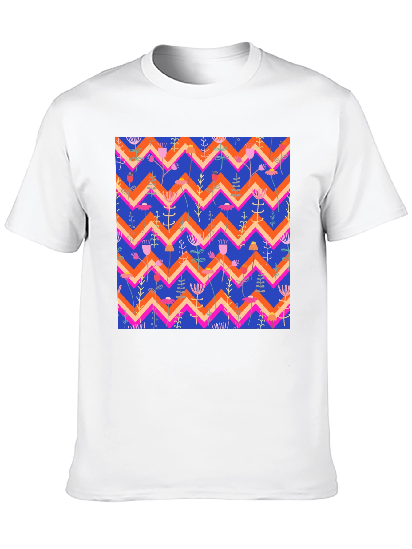 Floral Chevron Pattern Black T-Shirt