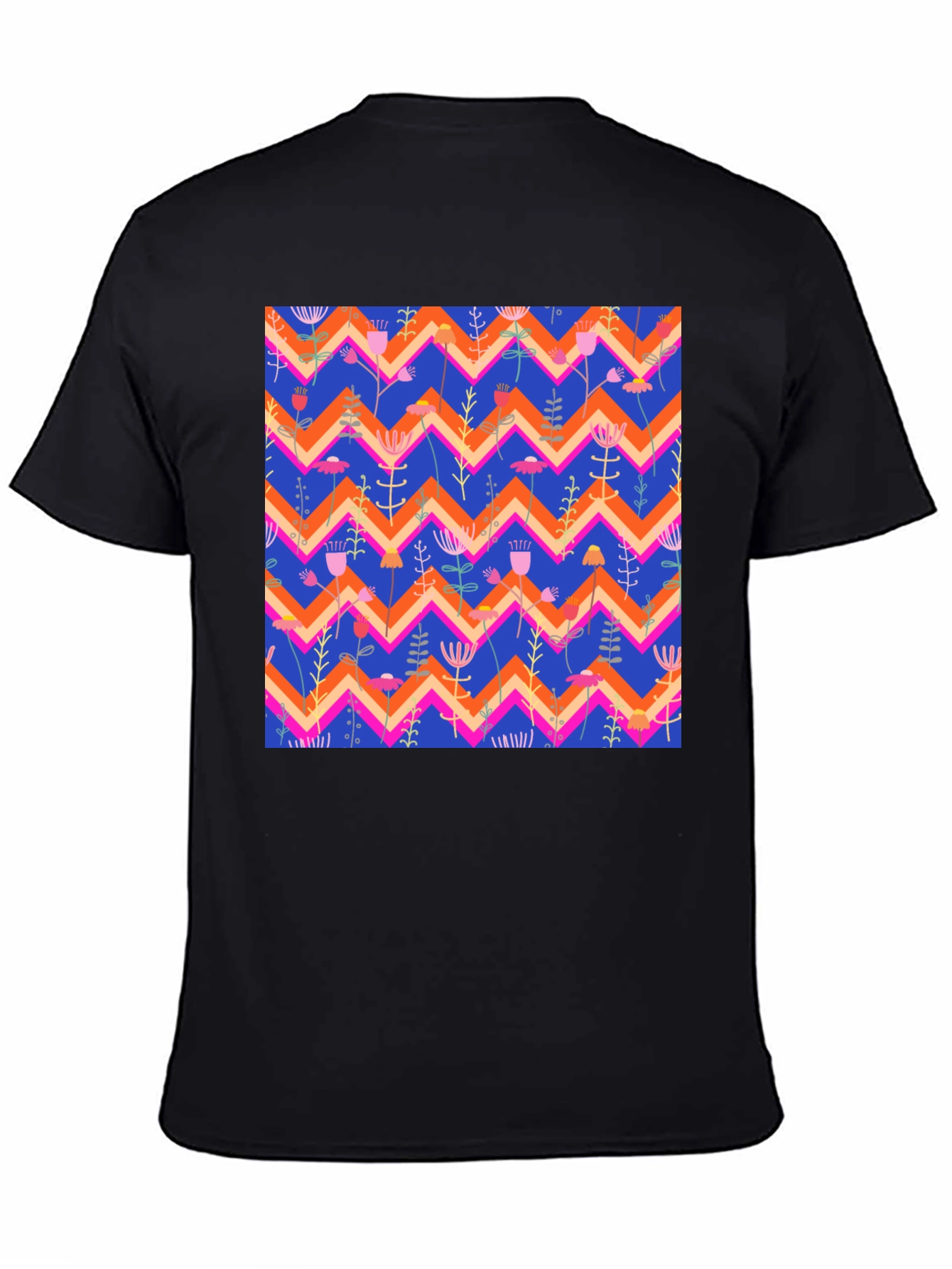 Floral Chevron Pattern Black T-Shirt