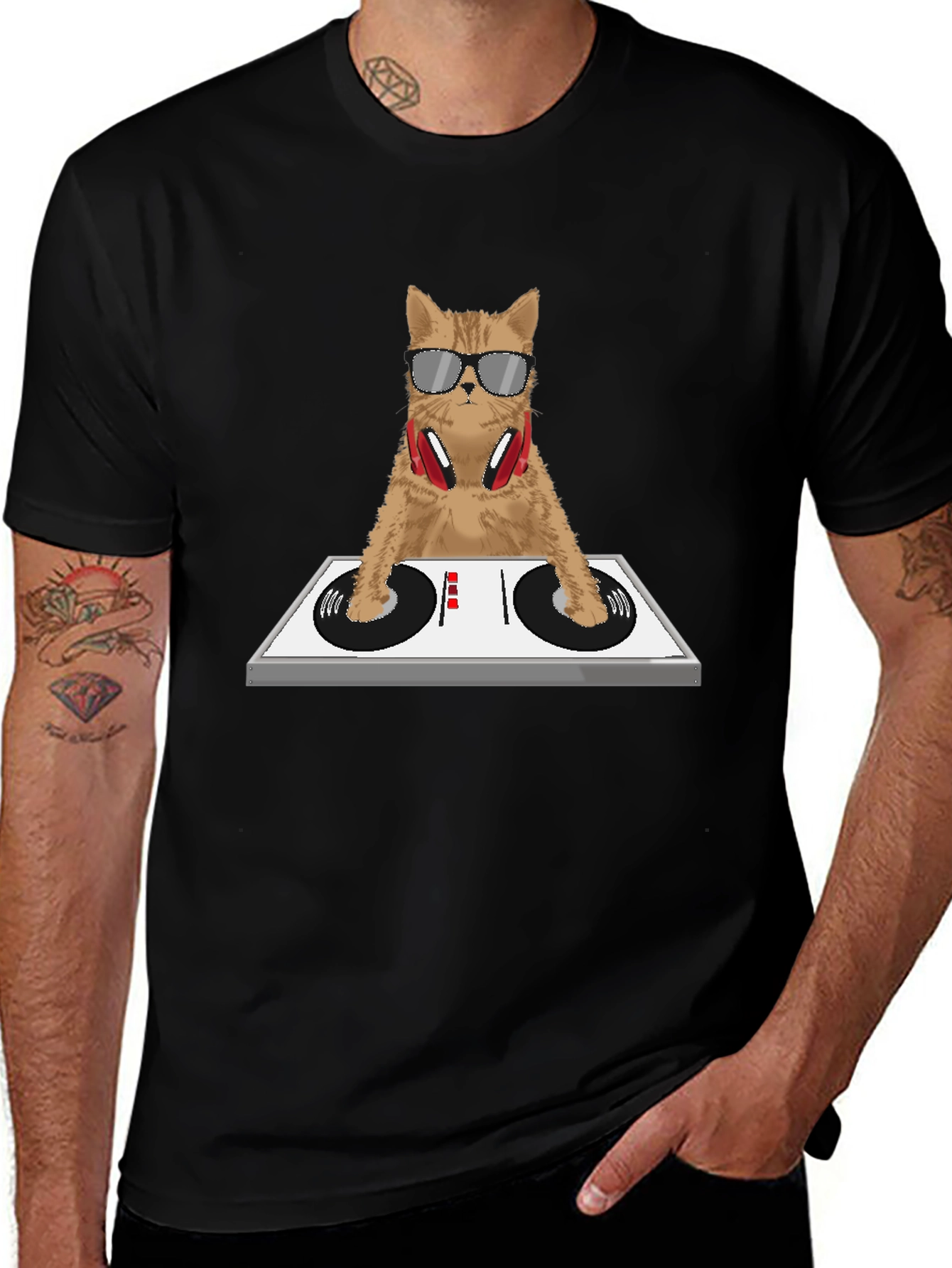 DJ Cat Graphic Tee - Funny Music Lover Shirt