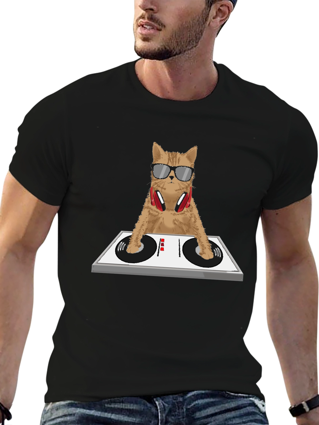 DJ Cat Graphic Tee - Funny Music Lover Shirt