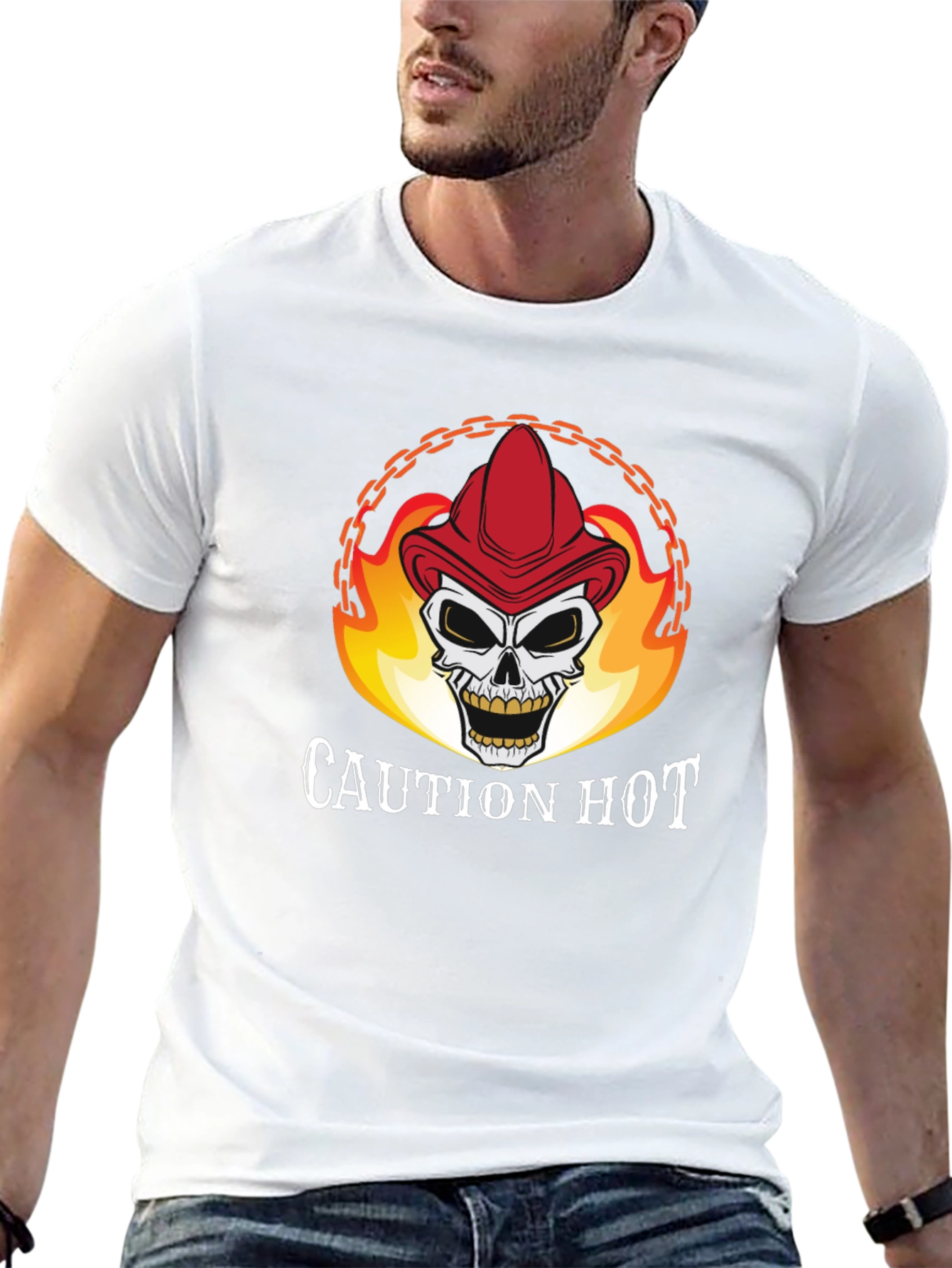Caution Hot Skull Firefighter Graphic T-Shirt