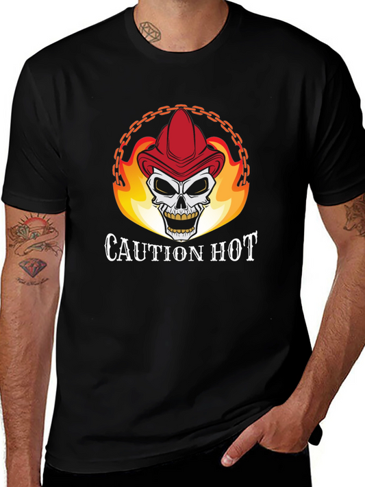 Caution Hot Skull Firefighter Graphic T-Shirt