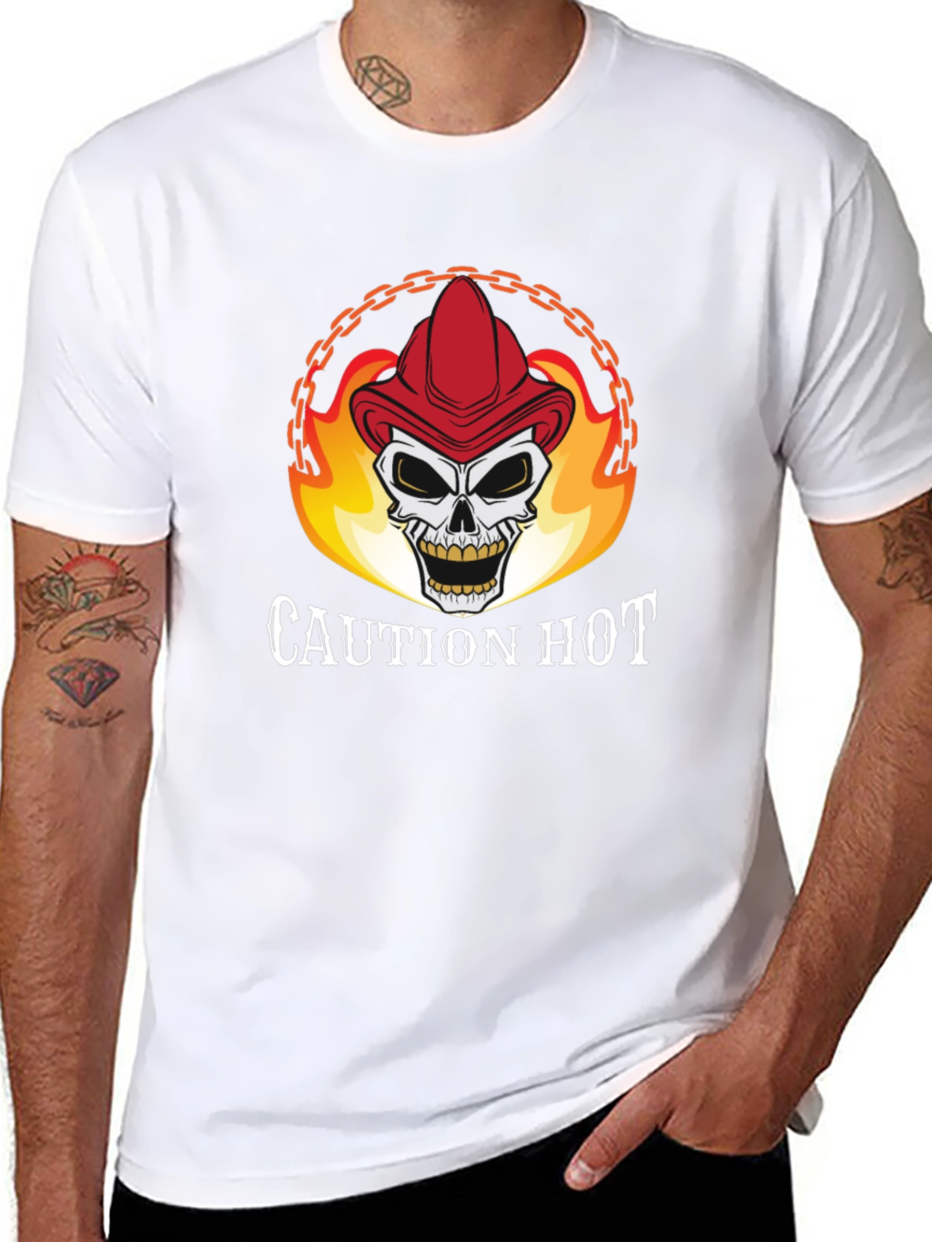 Caution Hot Skull Firefighter Graphic T-Shirt