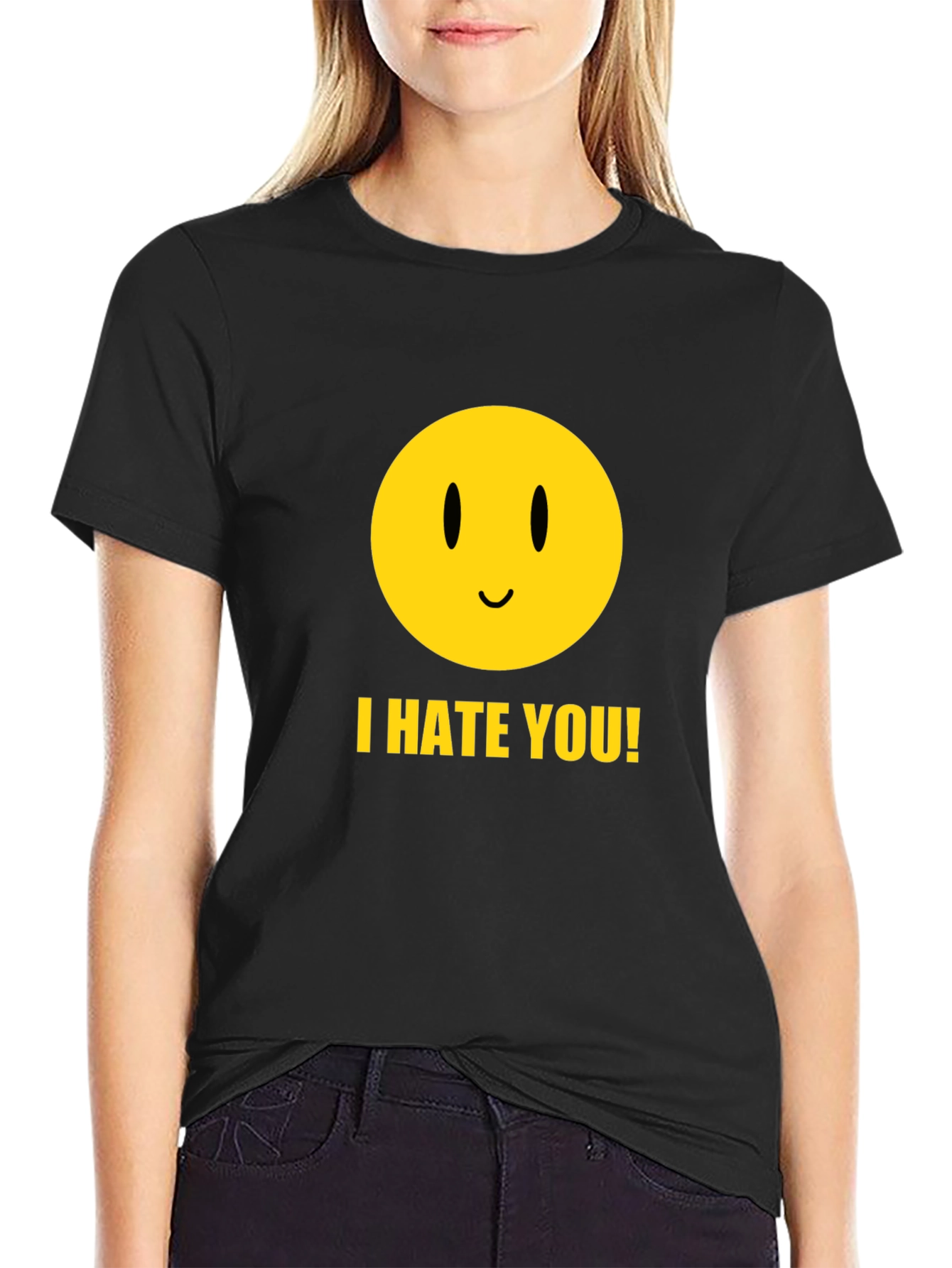 I Hate You Smiley Face Black Graphic Tee