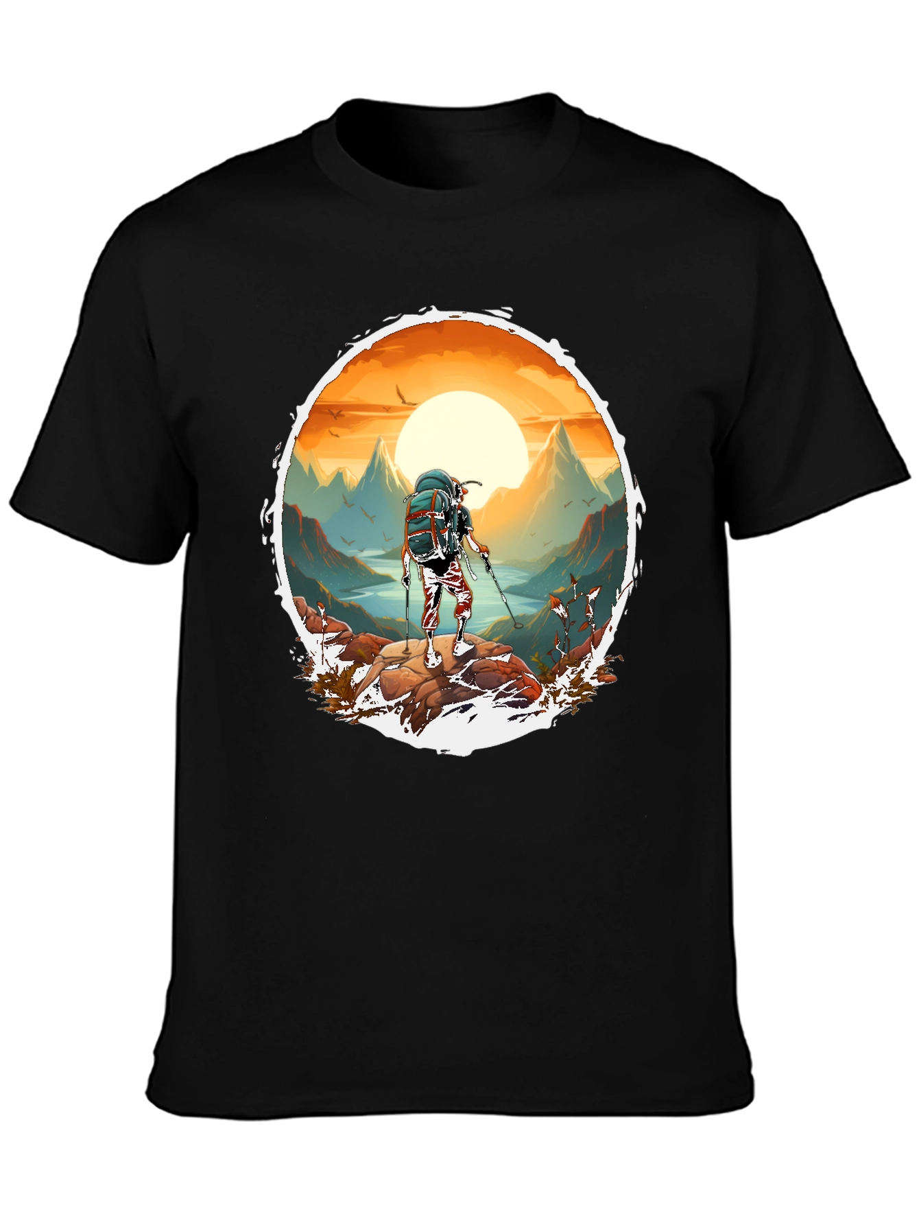 Hiking Adventure Graphic Tee - Black Cotton Blend