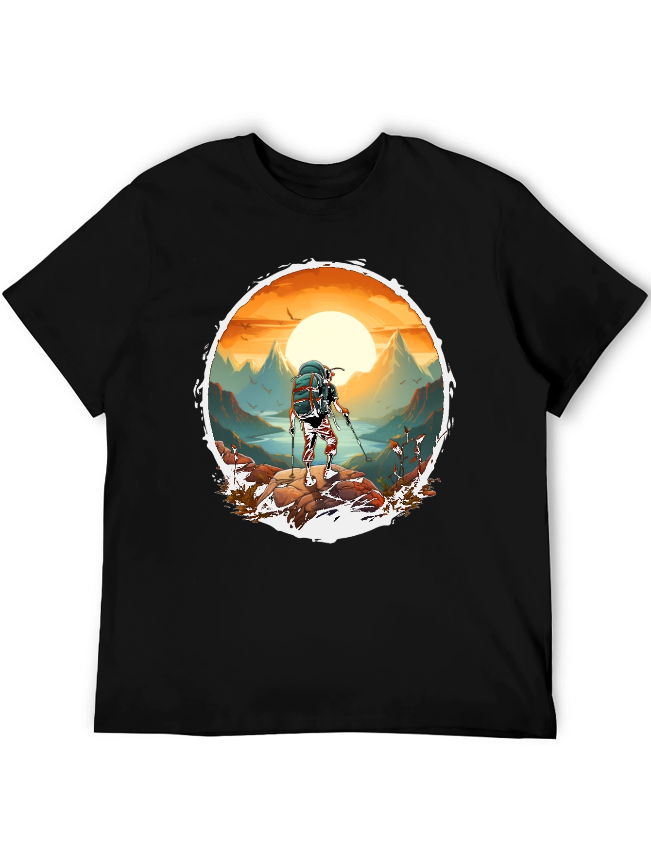 Hiking Adventure Graphic Tee - Black Cotton Blend