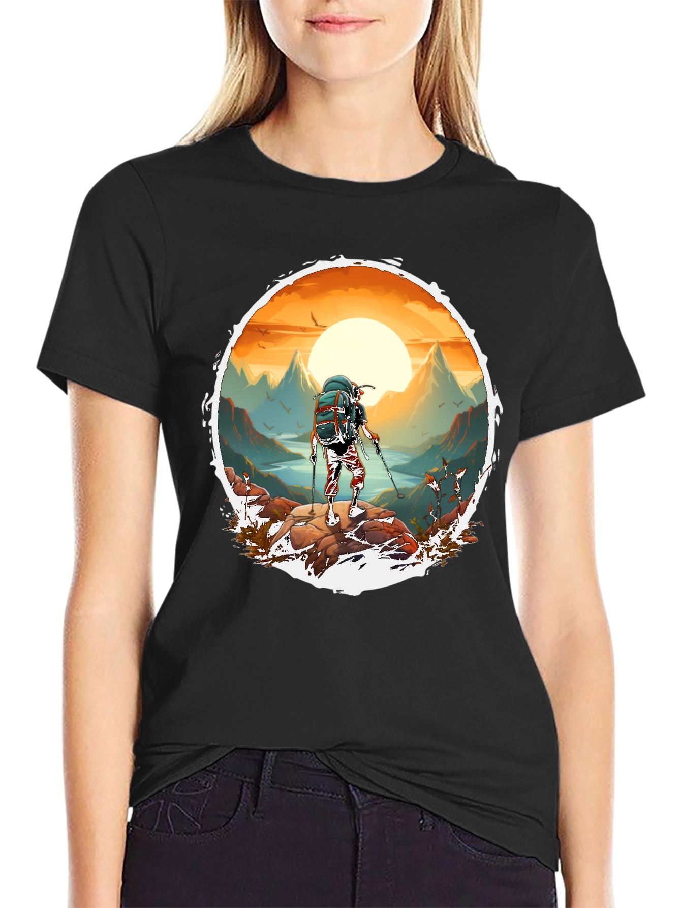 Hiking Adventure Graphic Tee - Black Cotton Blend