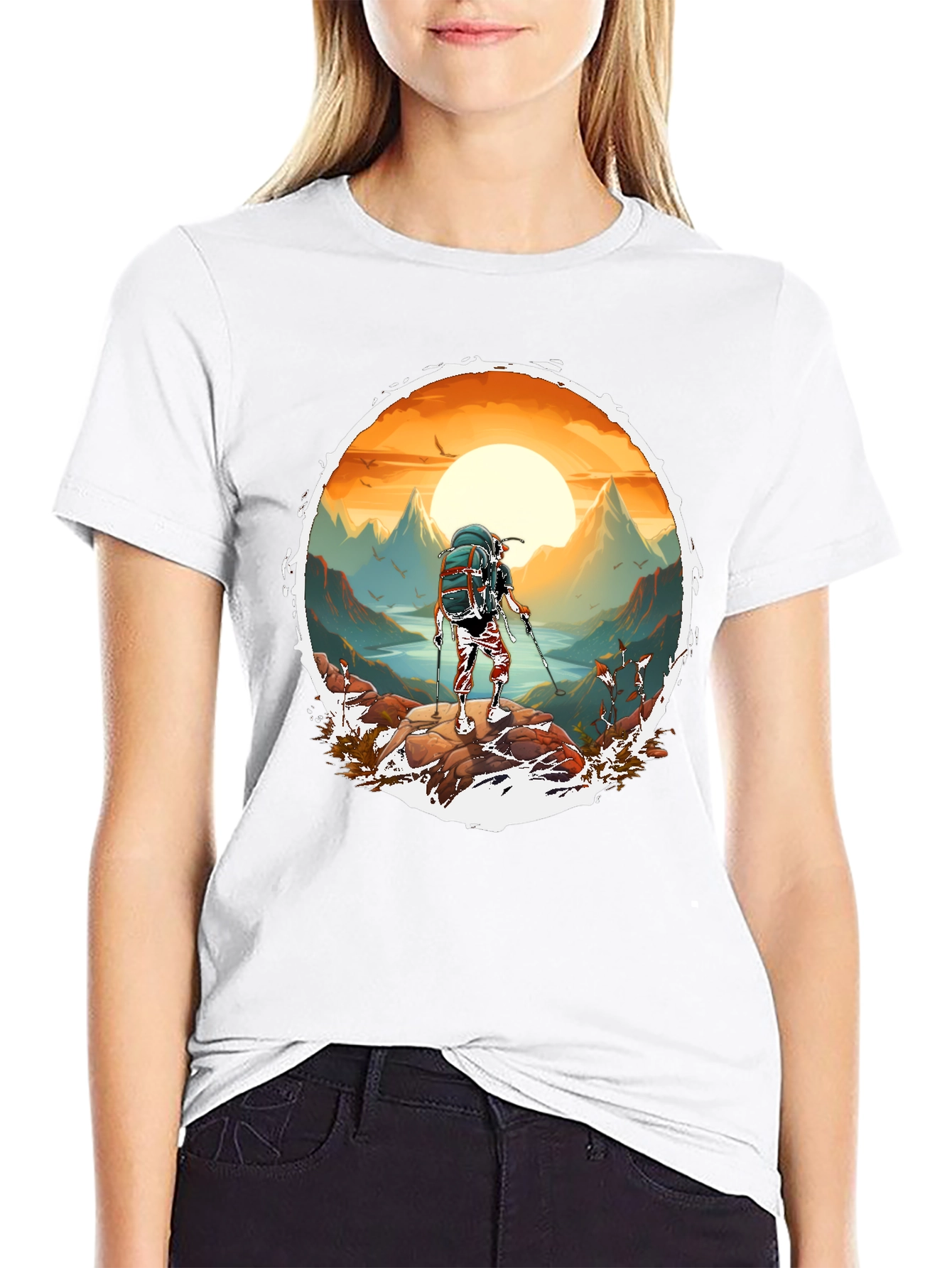 Hiking Adventure Graphic Tee - Black Cotton Blend