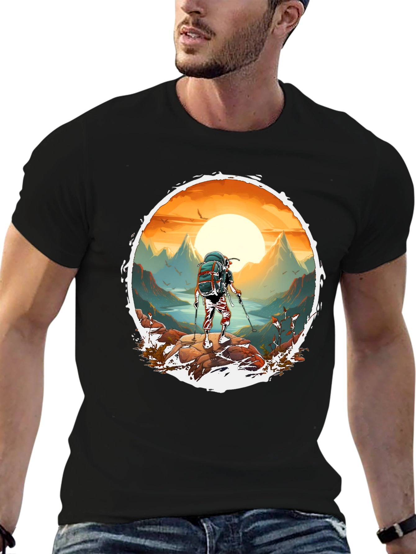 Hiking Adventure Graphic Tee - Black Cotton Blend