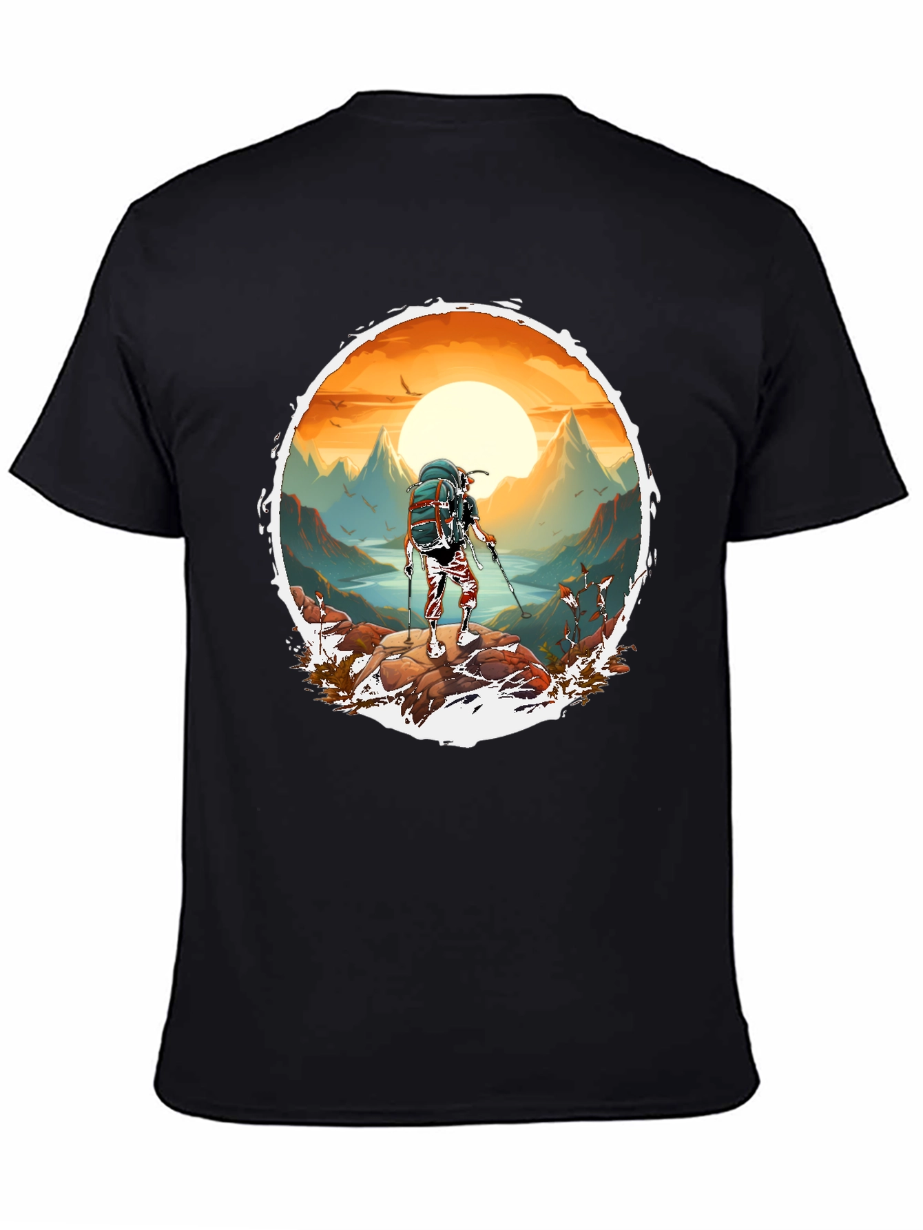 Hiking Adventure Graphic Tee - Black Cotton Blend