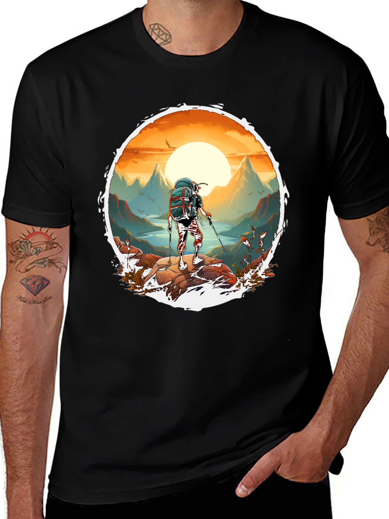 Hiking Adventure Graphic Tee - Black Cotton Blend