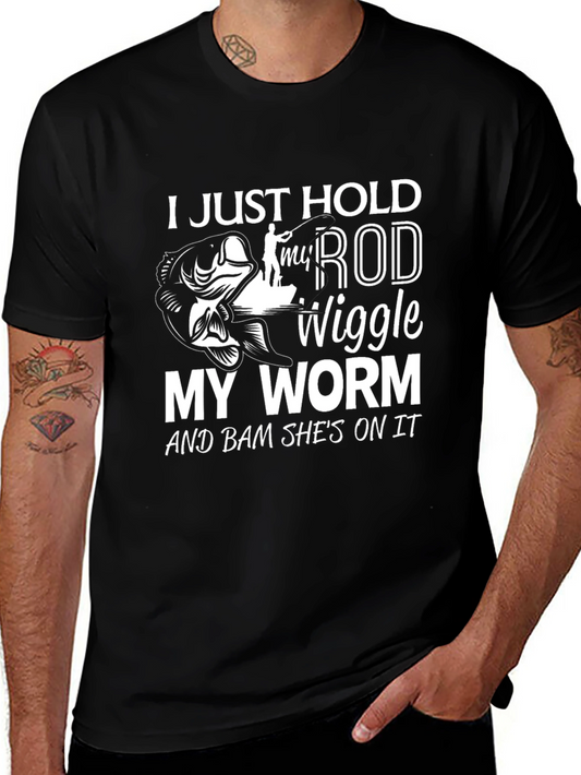 Fishing Rod Worm Mens Black Graphic Tee