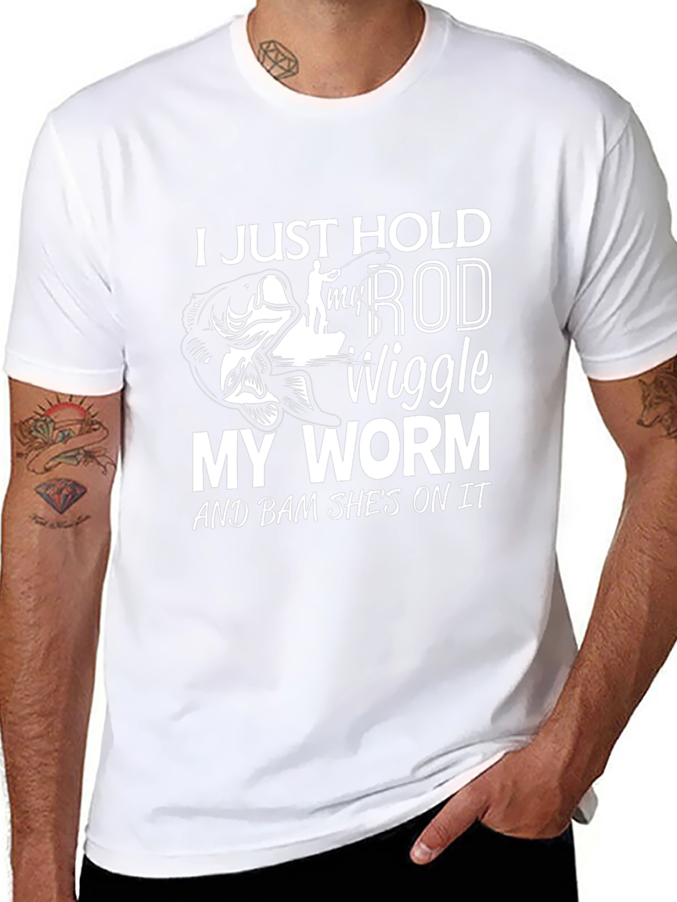 Fishing Rod Worm Mens Black Graphic Tee