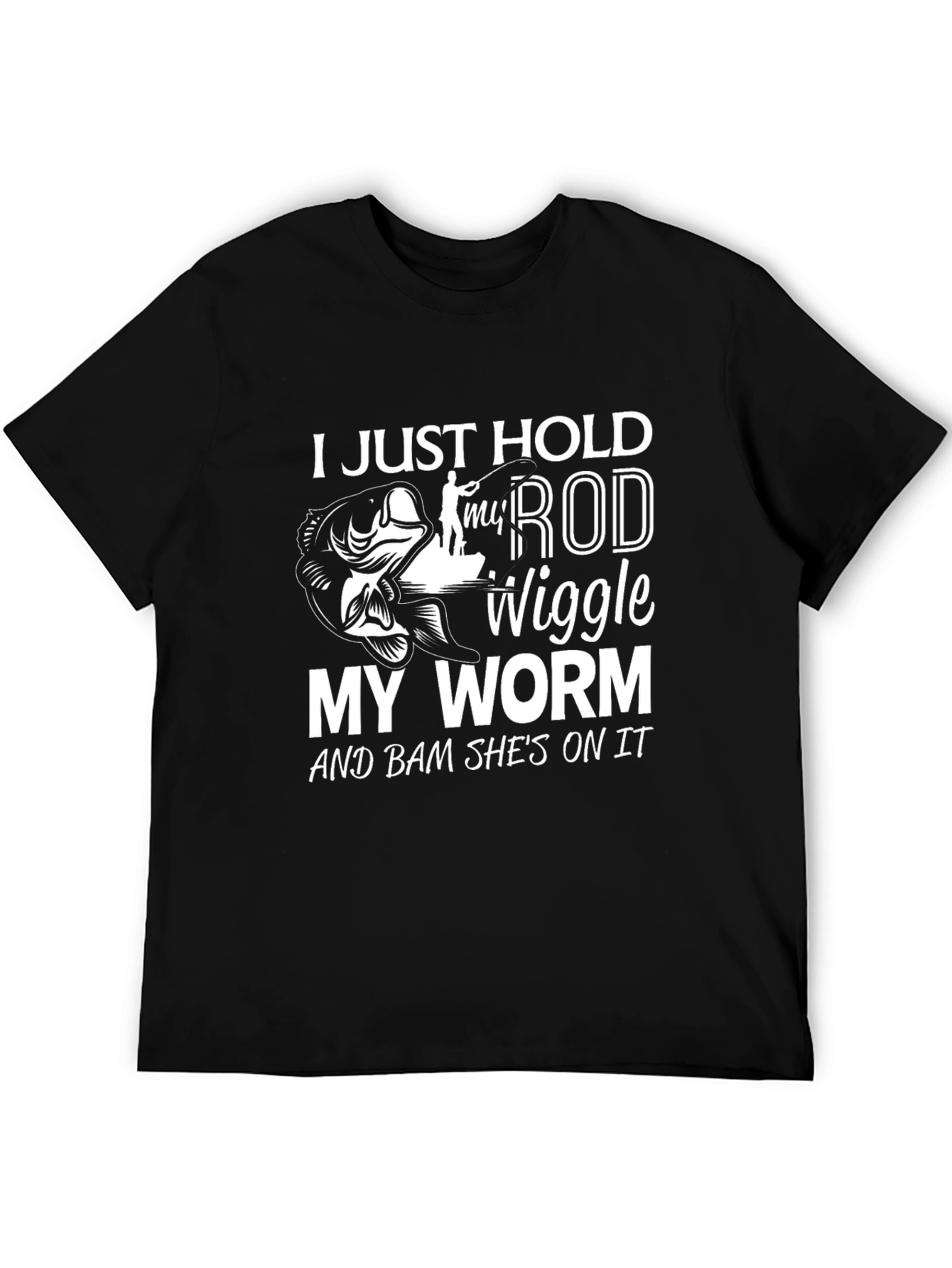 Fishing Rod Worm Mens Black Graphic Tee