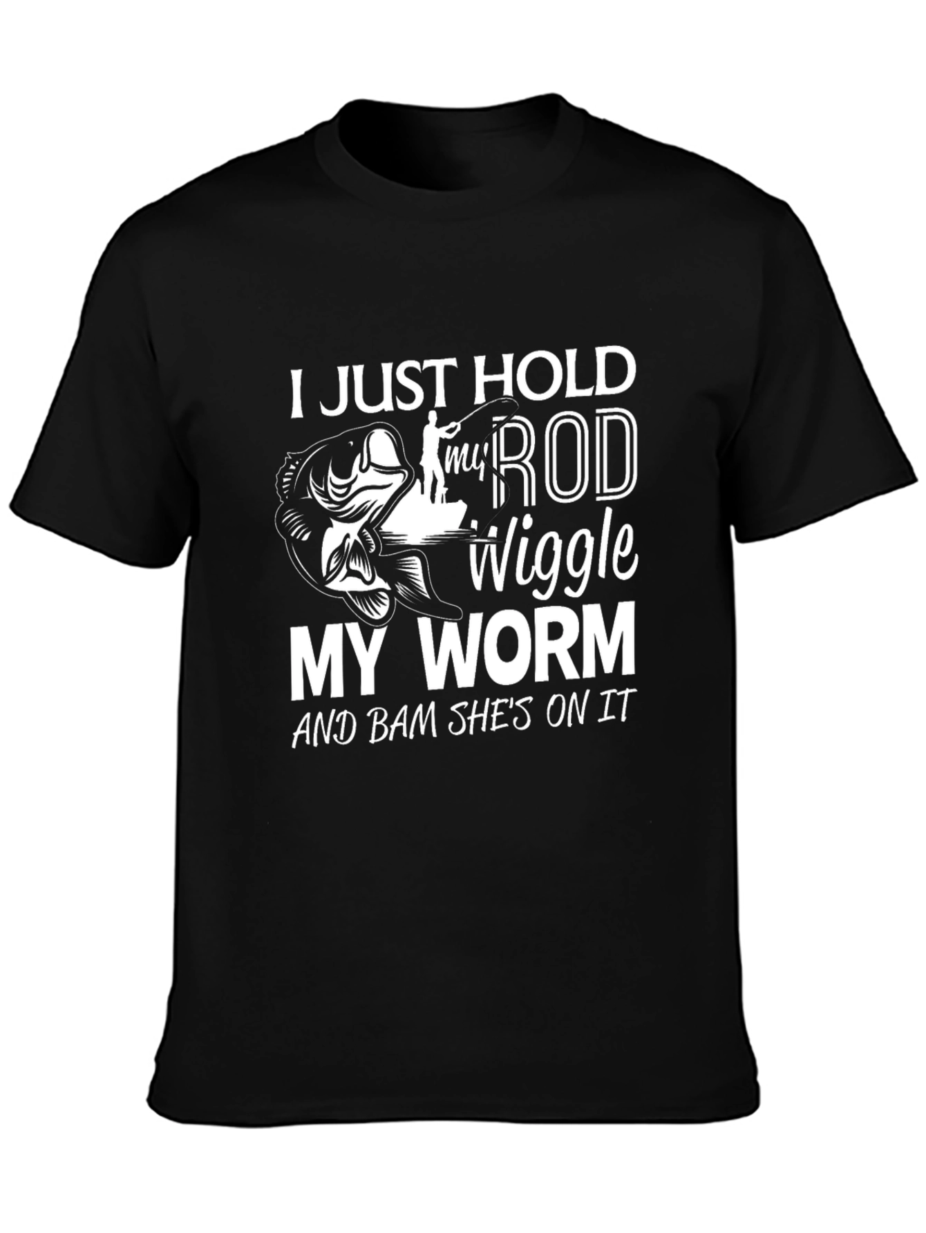 Fishing Rod Worm Mens Black Graphic Tee