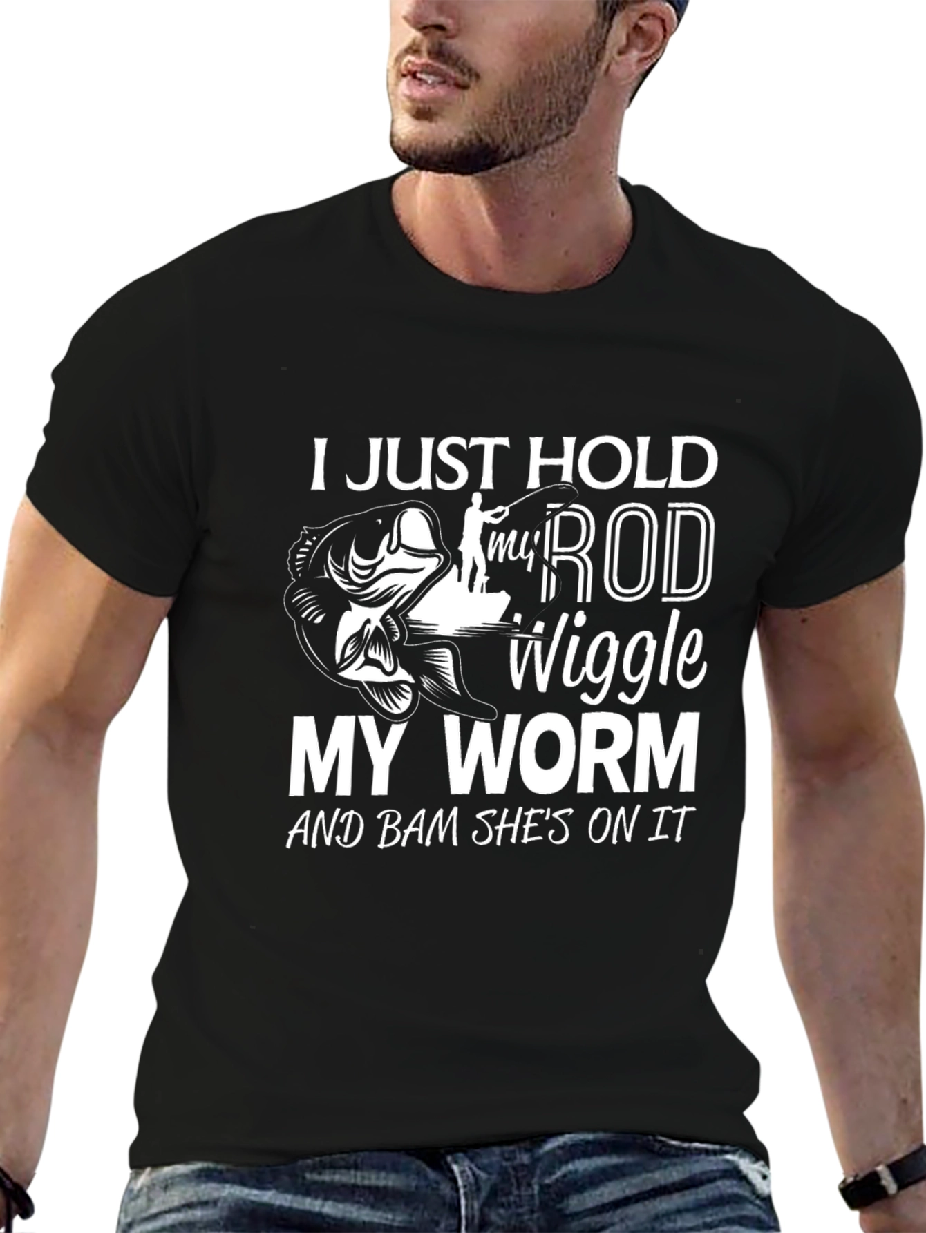 Fishing Rod Worm Mens Black Graphic Tee