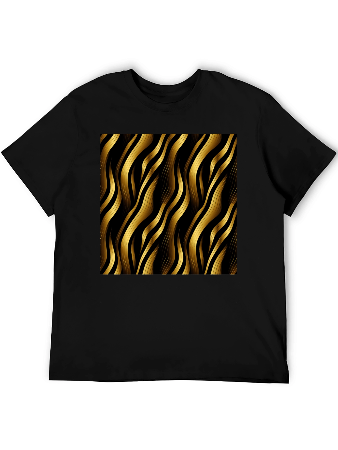 Stylish Black T-Shirt with Gold Wavy Pattern