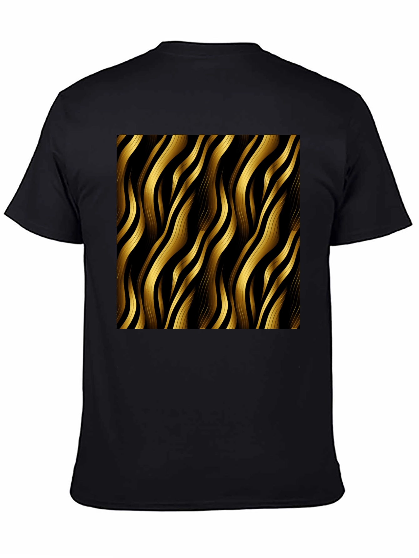 Stylish Black T-Shirt with Gold Wavy Pattern