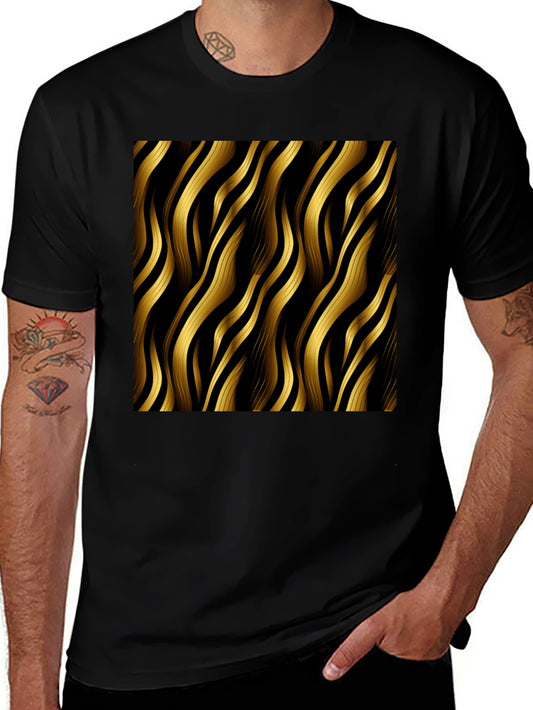 Stylish Black T-Shirt with Gold Wavy Pattern