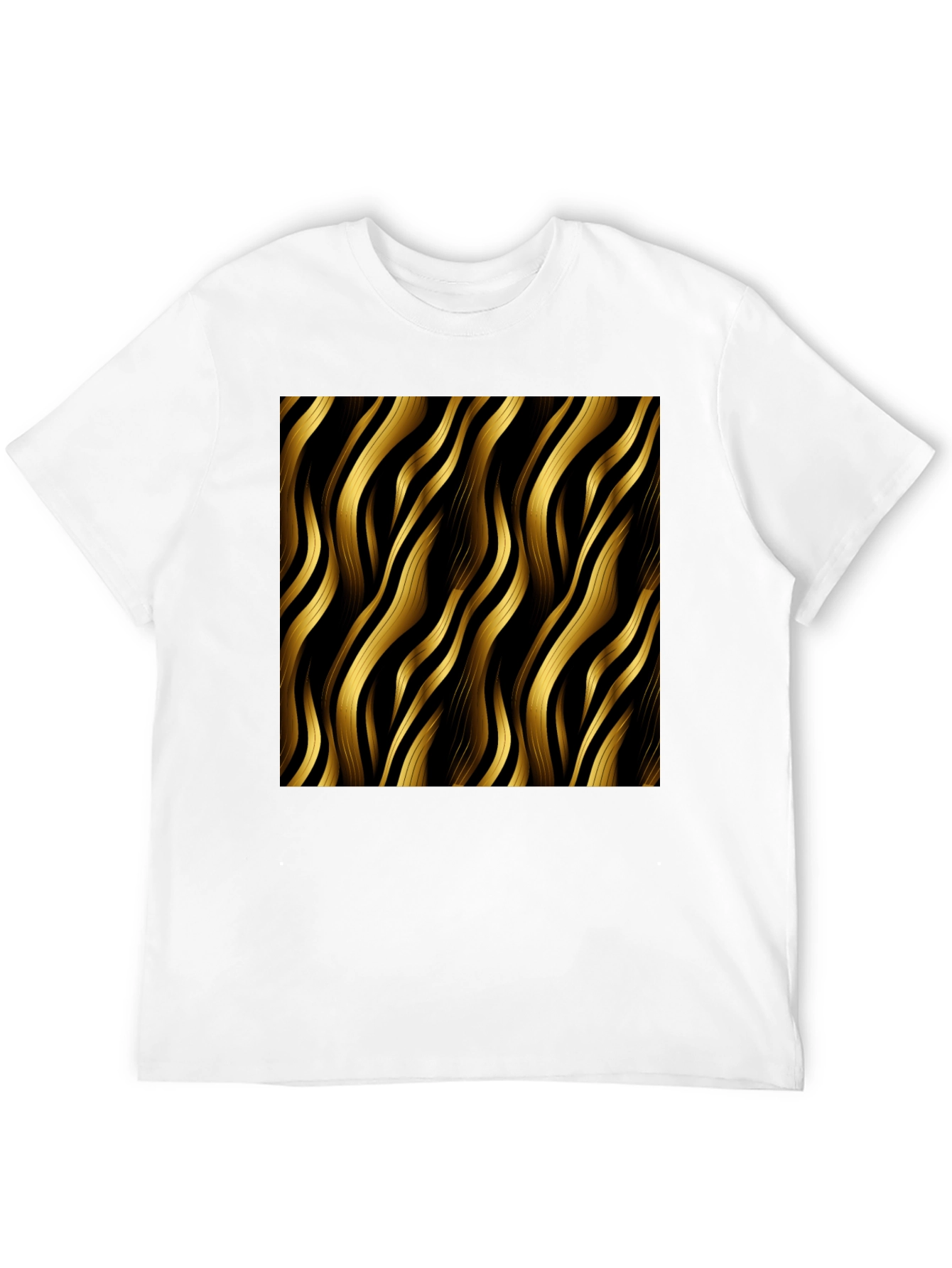 Stylish Black T-Shirt with Gold Wavy Pattern
