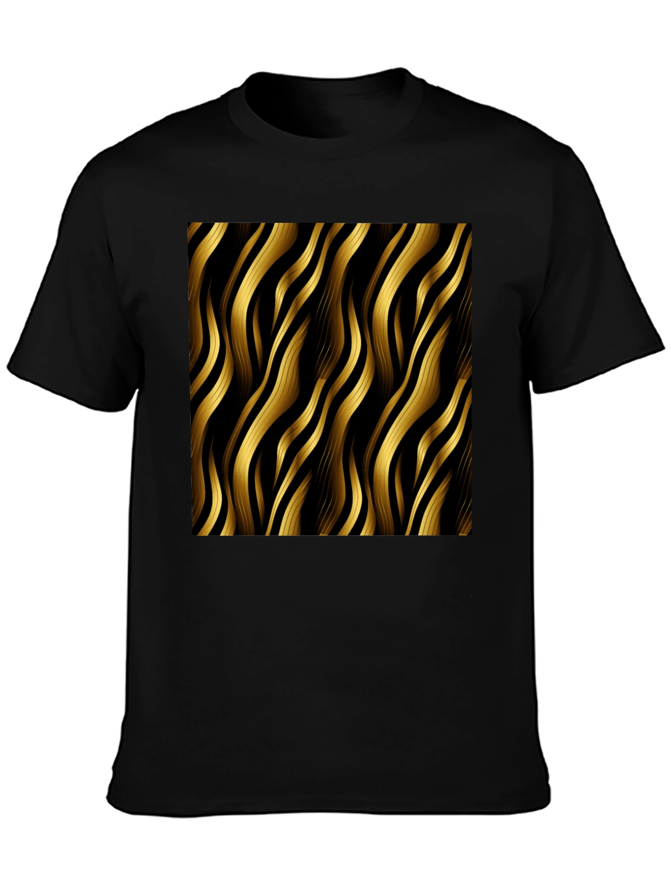 Stylish Black T-Shirt with Gold Wavy Pattern