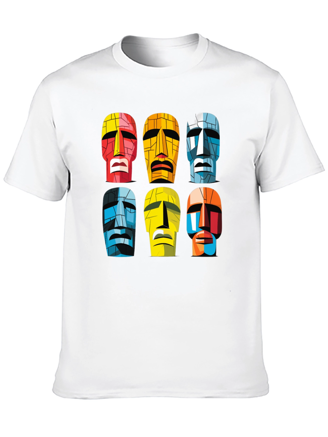 Moai Heads Graphic Print Tee - Black