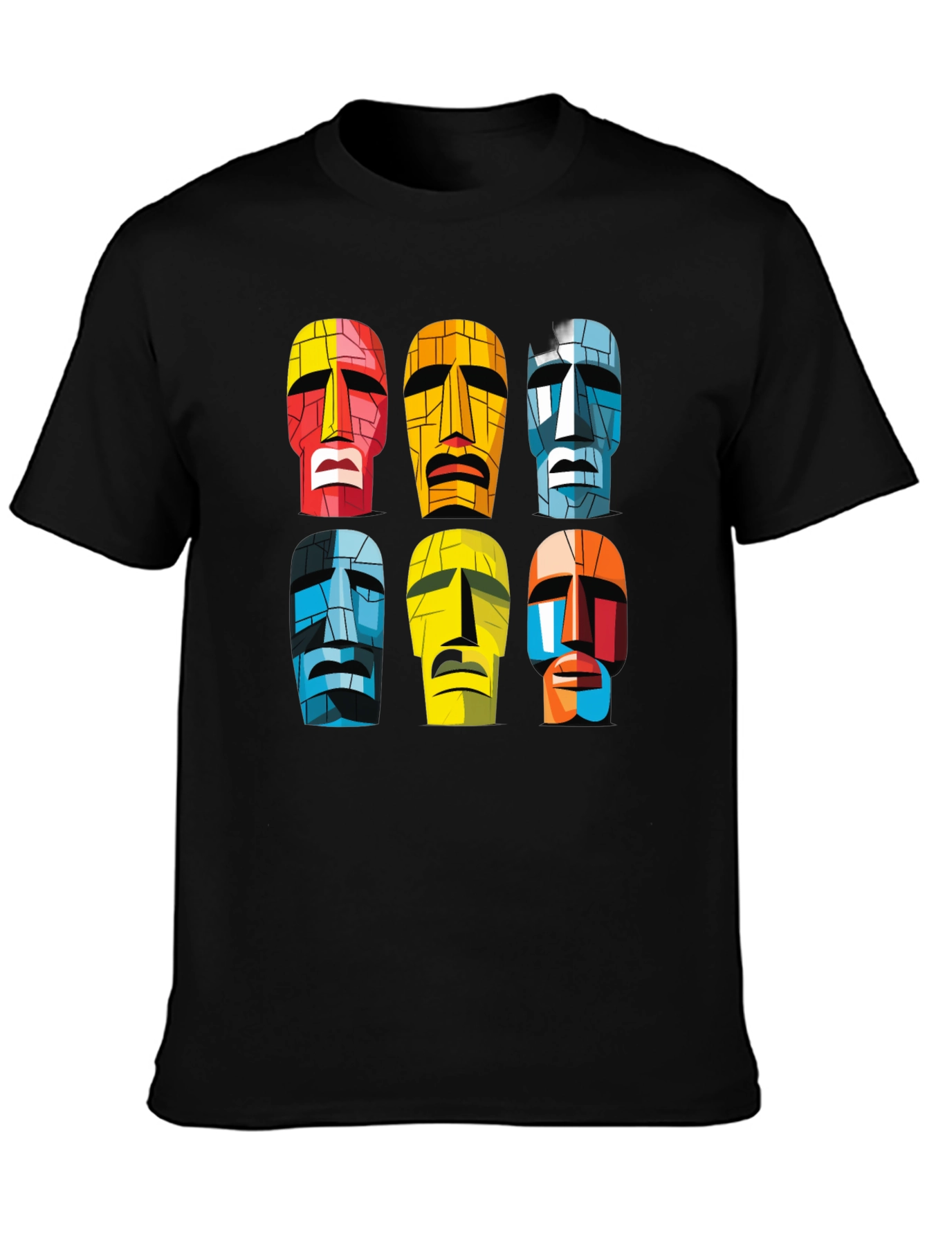 Moai Heads Graphic Print Tee - Black