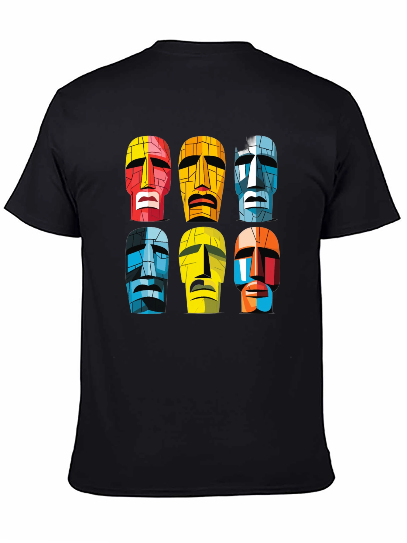Moai Heads Graphic Print Tee - Black